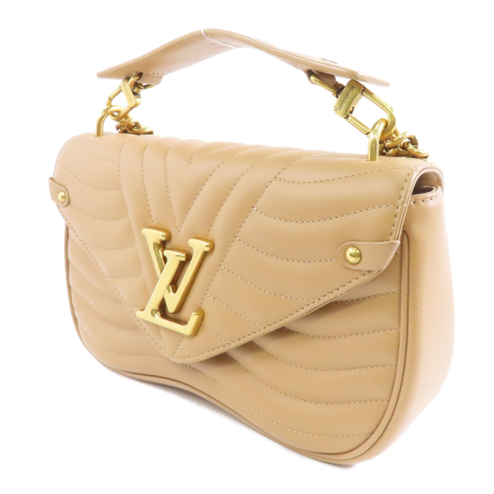 LOUIS VUITTON 【激減優惠】羊皮皮革New Wave MM金扣手挽肩背兩用袋米色