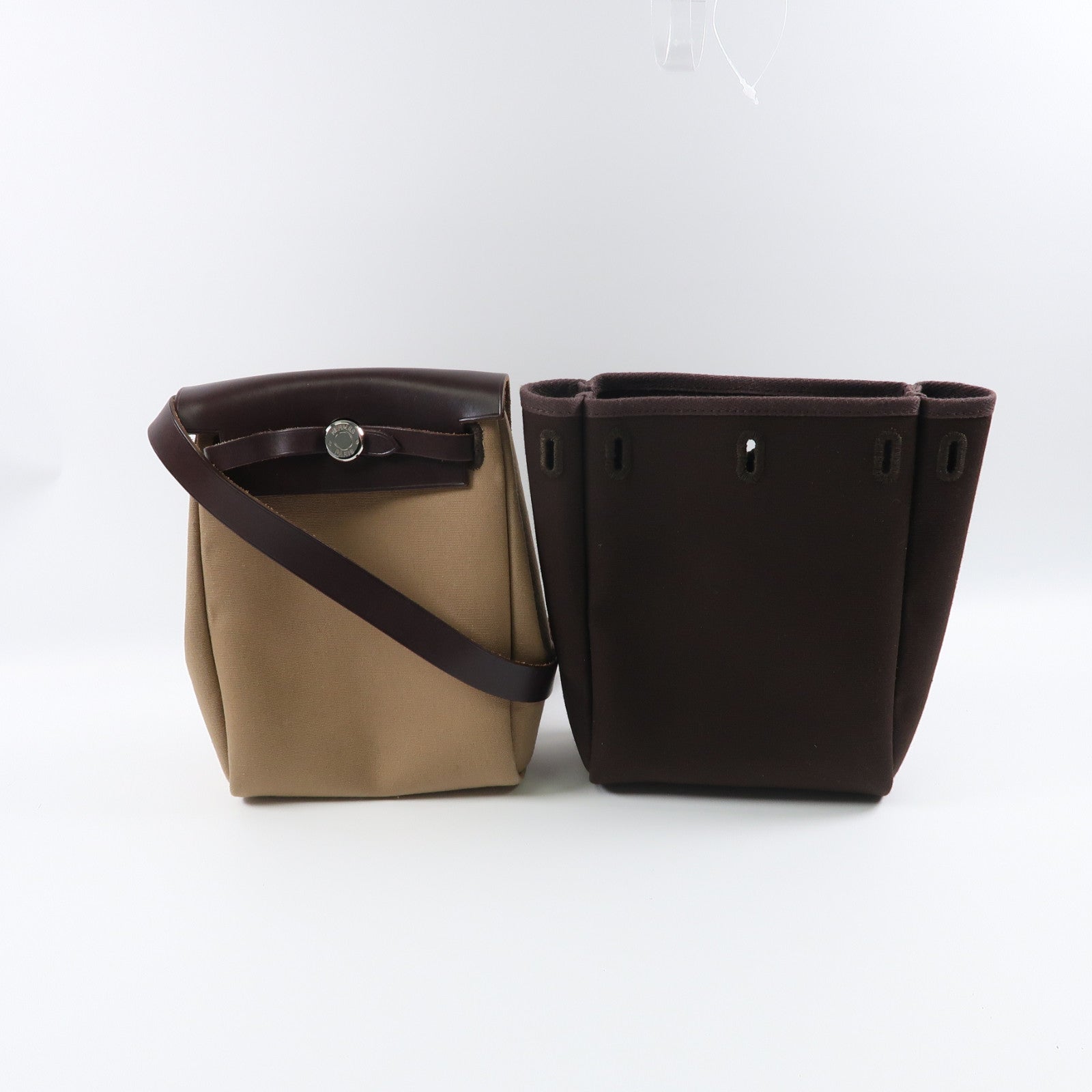 HERMES 帆布Herbag TPM銀扣肩背袋Alezan栗子色