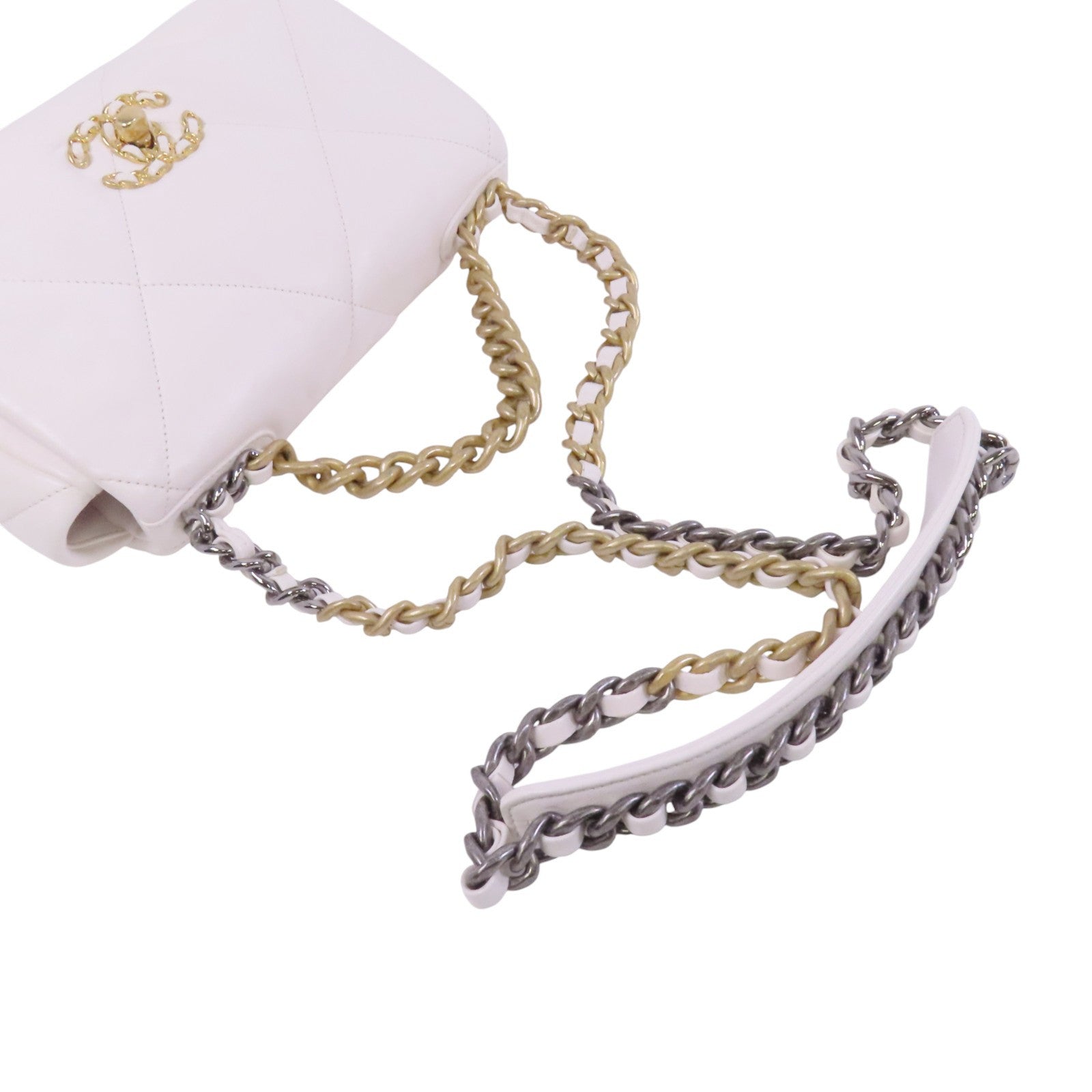 CHANEL 羊皮皮革Chanel 19 Small金扣鏈帶手挽肩背兩用袋