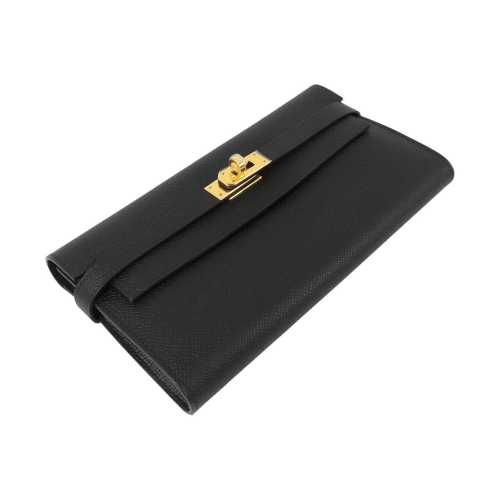 HERMES Epsom皮革Kelly Wallet金扣長錢包Noir