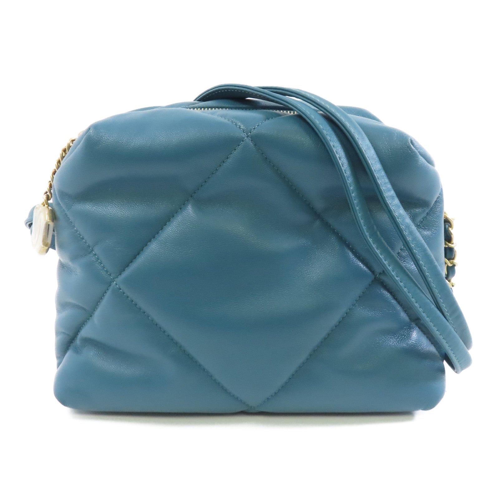 CHANEL 【激減優惠】菱格羊皮皮革Chain Shoulder金扣肩背袋綠色