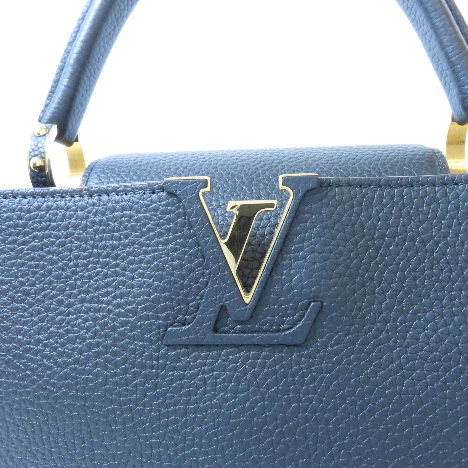 LOUIS VUITTON 牛皮皮革Capucines MM金扣手挽肩背兩用袋黑色