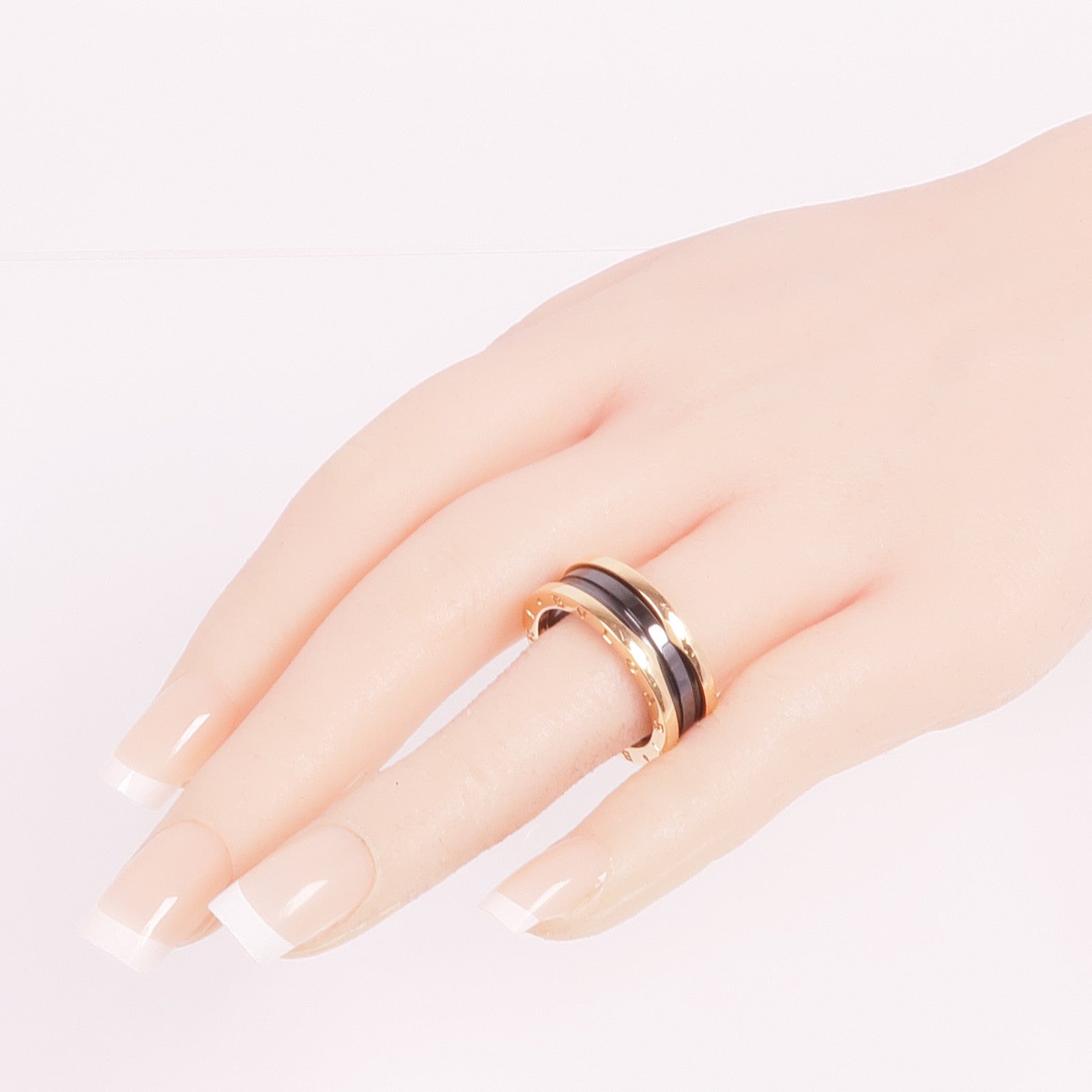 BVLGARI 18K玫瑰金/陶瓷B.zero1 Two-Band Ring戒指Bvlgari#61/US#9.25