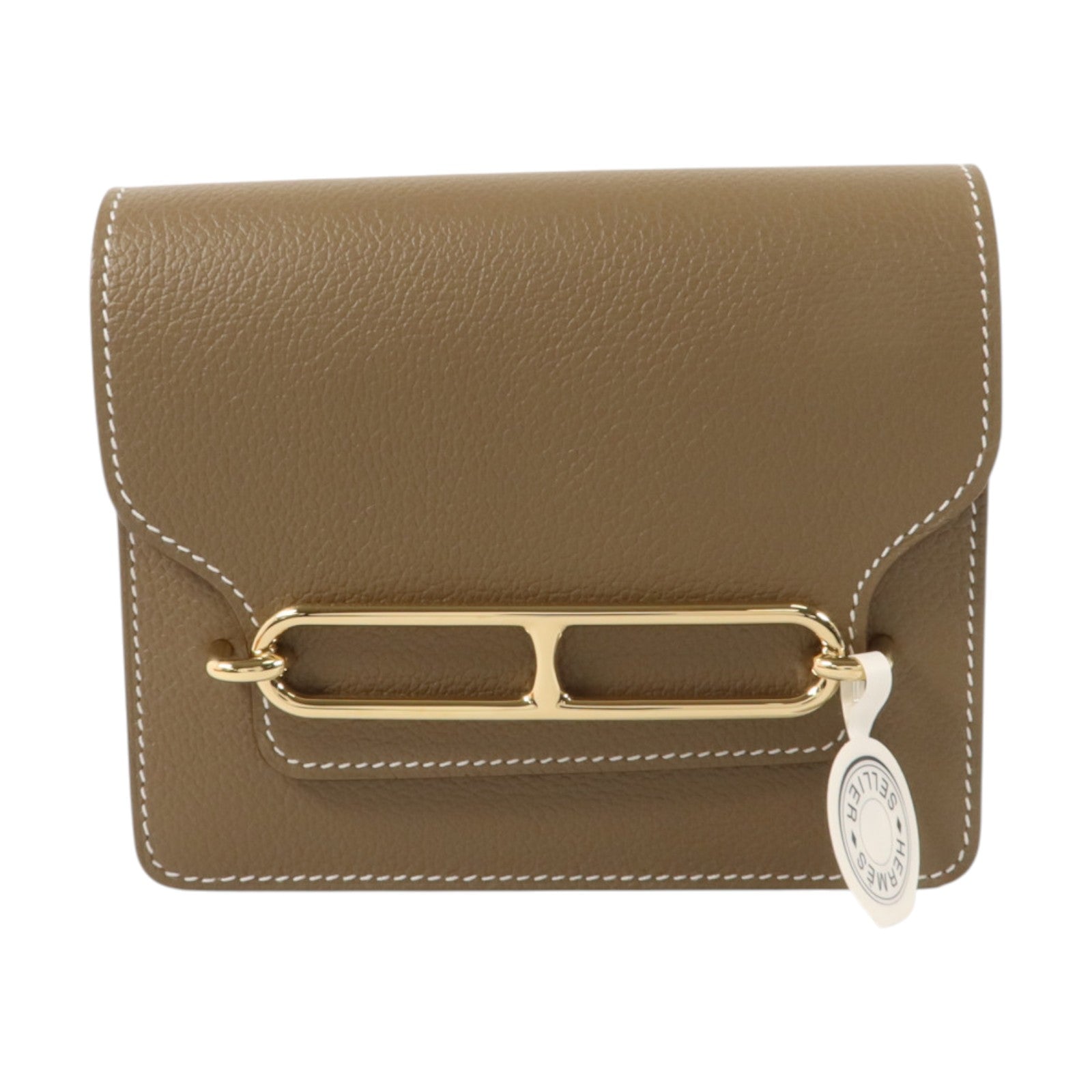 HERMES Evercolor皮革Roulis Slim金扣手拿包Etoupe