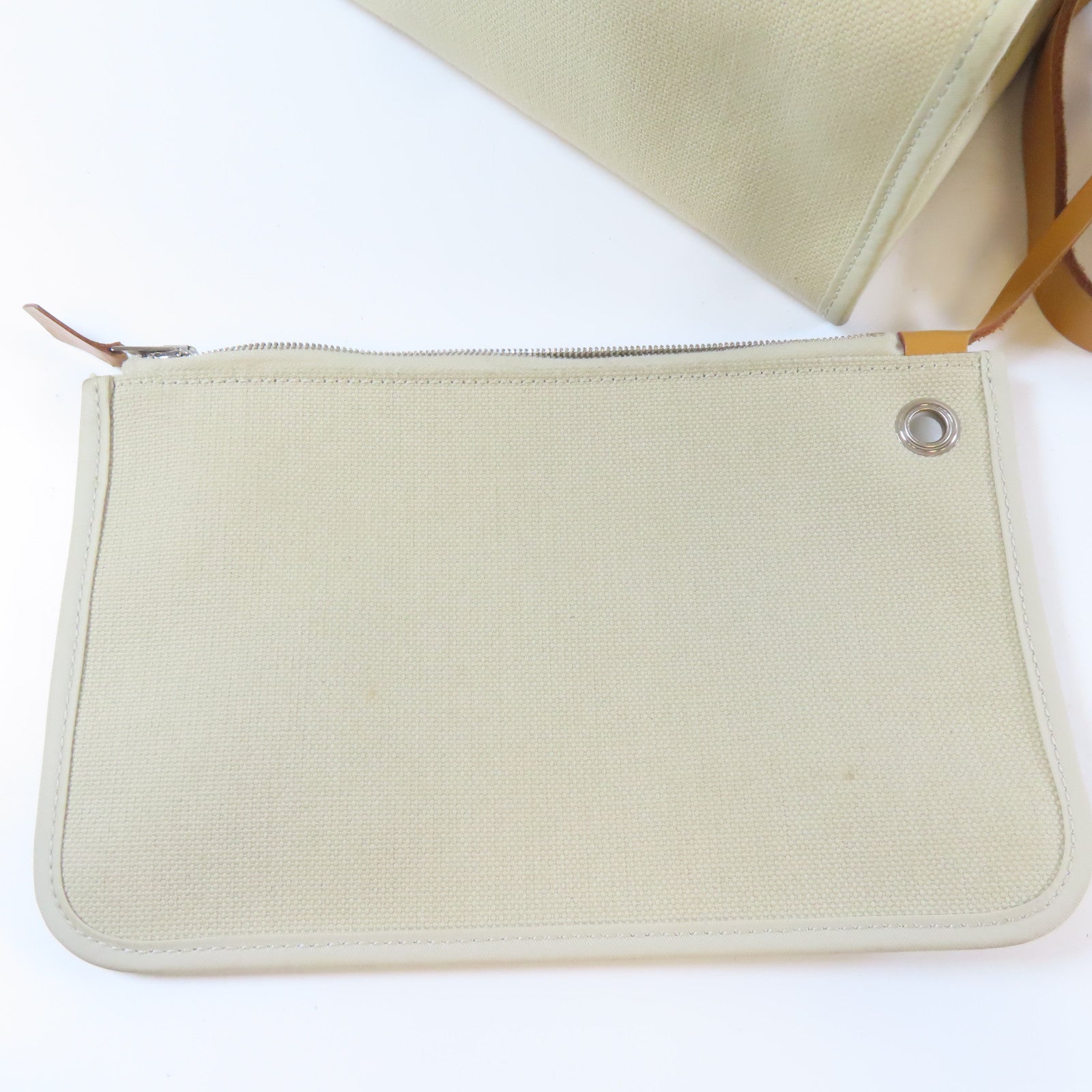 HERMES Toile H帆布Herbag PM銀扣手挽肩背兩用袋風衣卡其色