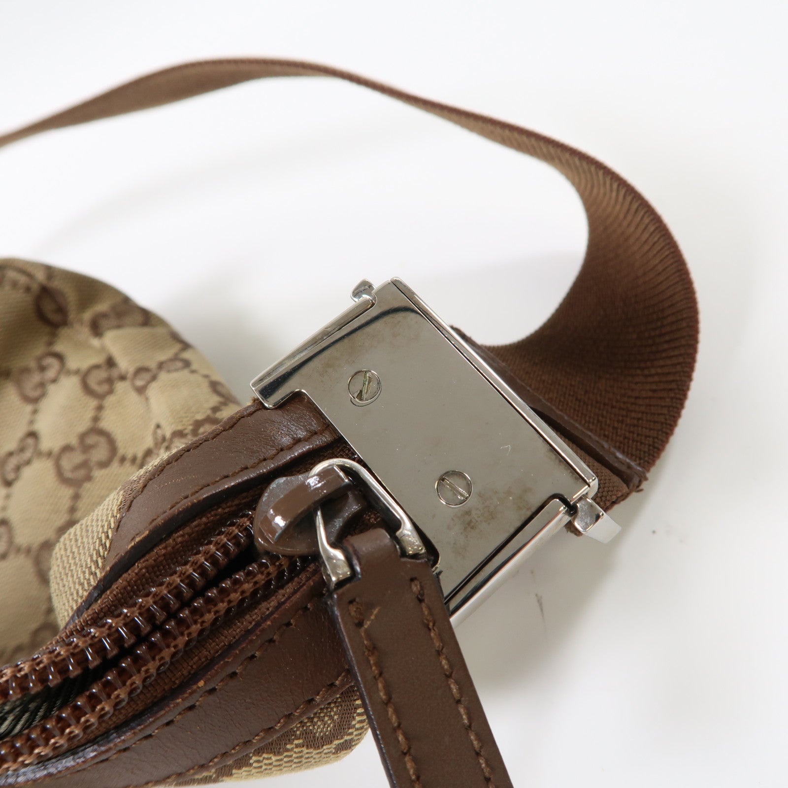 GUCCI 帆布Shoulder Bag銀扣肩背袋啡色