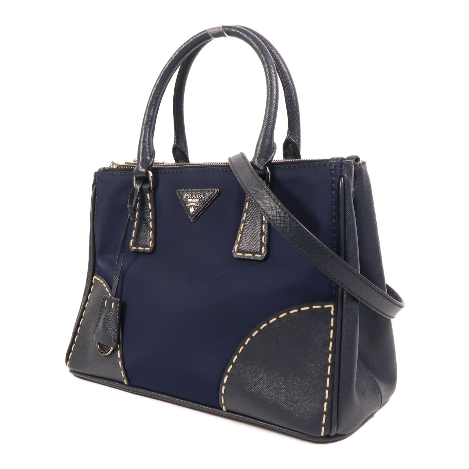 PRADA 尼龍/牛皮皮革2 Way Shoulder銀扣手挽肩背兩用袋