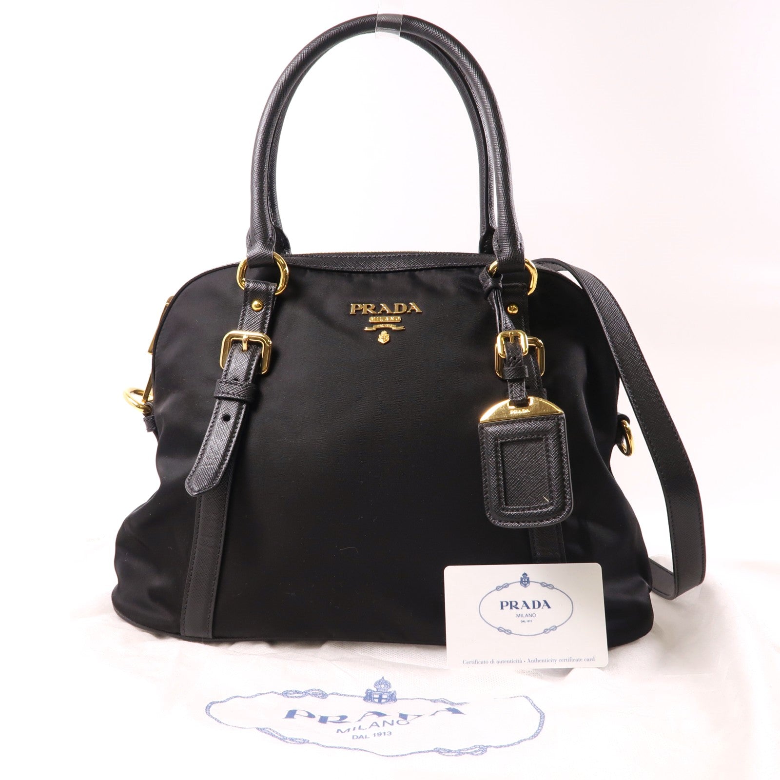 PRADA 尼龍2 Way Shoulder金扣手挽肩背兩用袋黑色