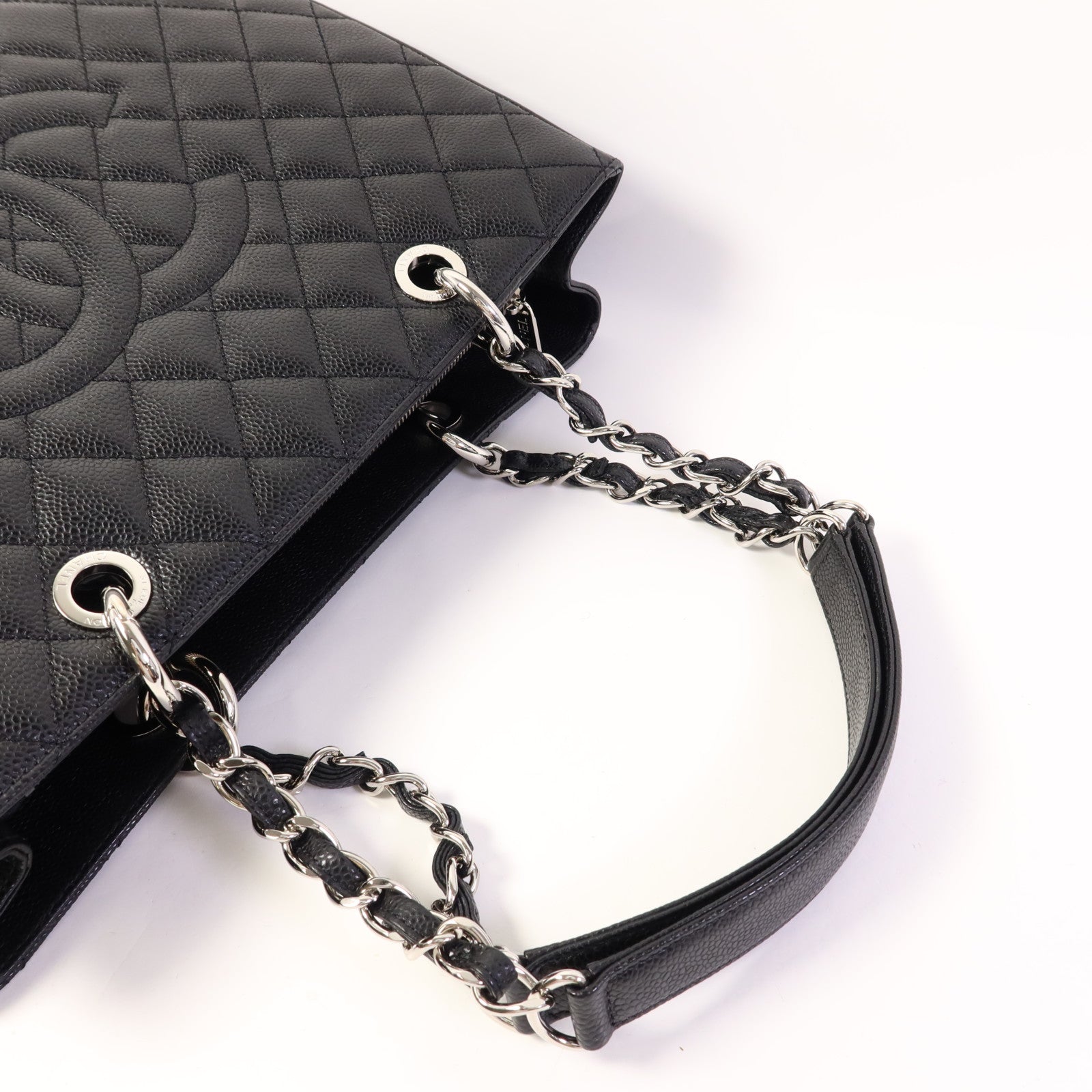 CHANEL 牛皮皮革GST Grand Shopping Tote Bag銀扣鏈帶肩背袋