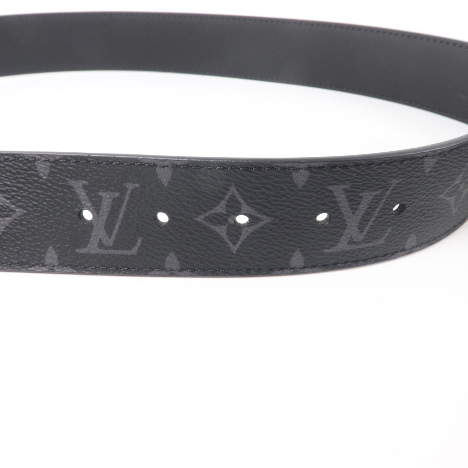 LOUIS VUITTON Monogram Eclipse Initiales Belt銀扣腰帶