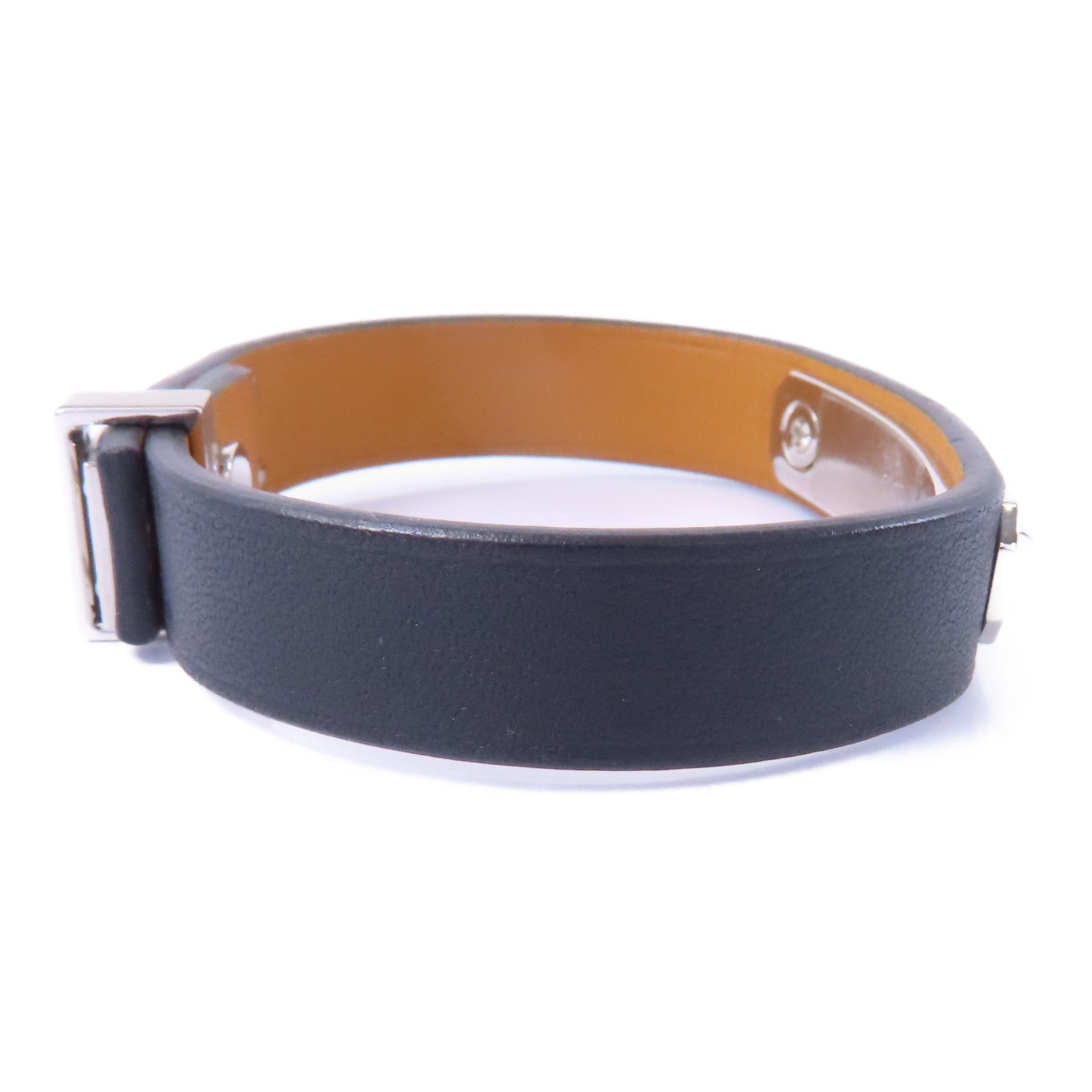 HERMES 皮革Mini Dog Double Tour Bracelet手鏈Noir/黑色/銀色