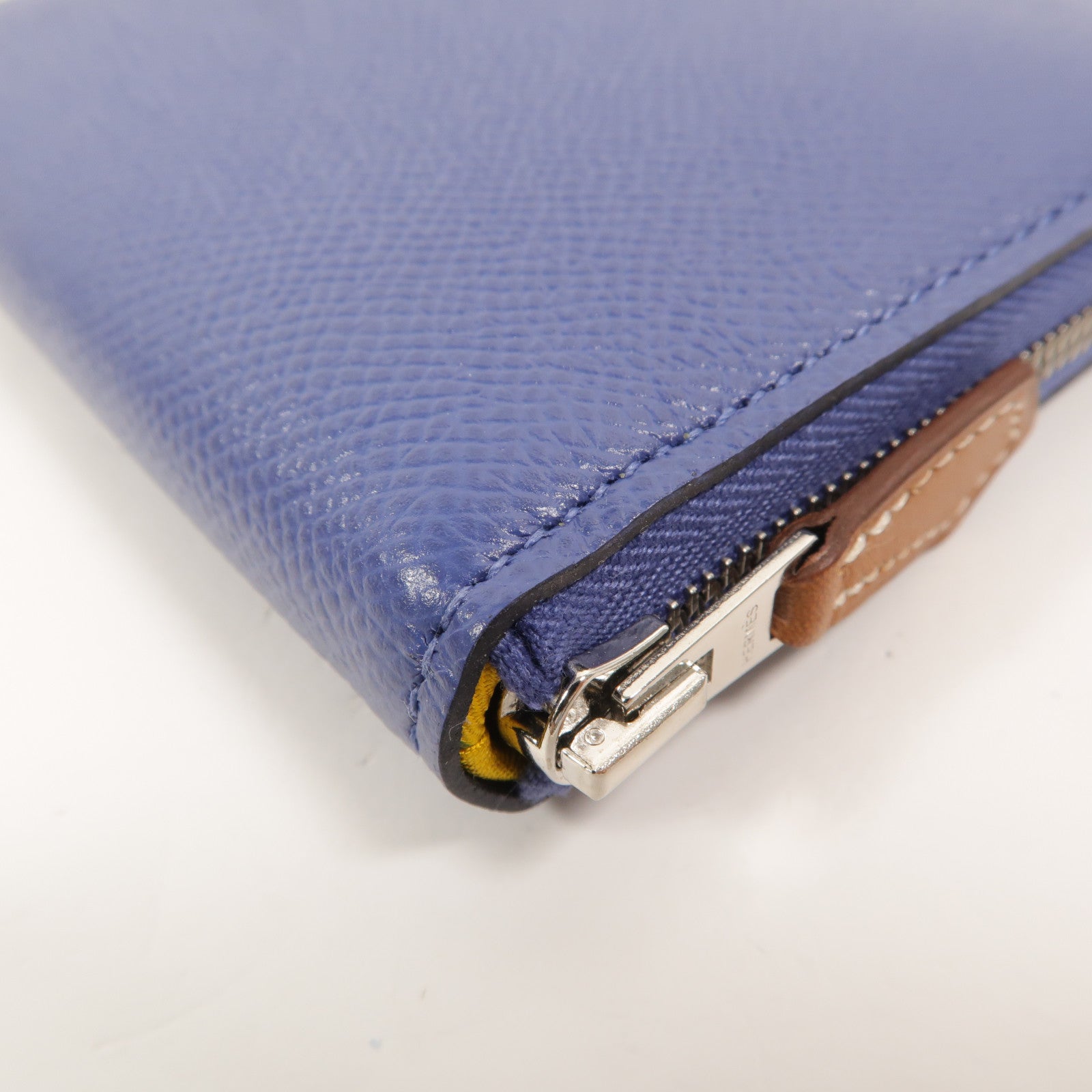HERMES Epsom皮革Silk In Compact Wallet錢包Bleu Brighton