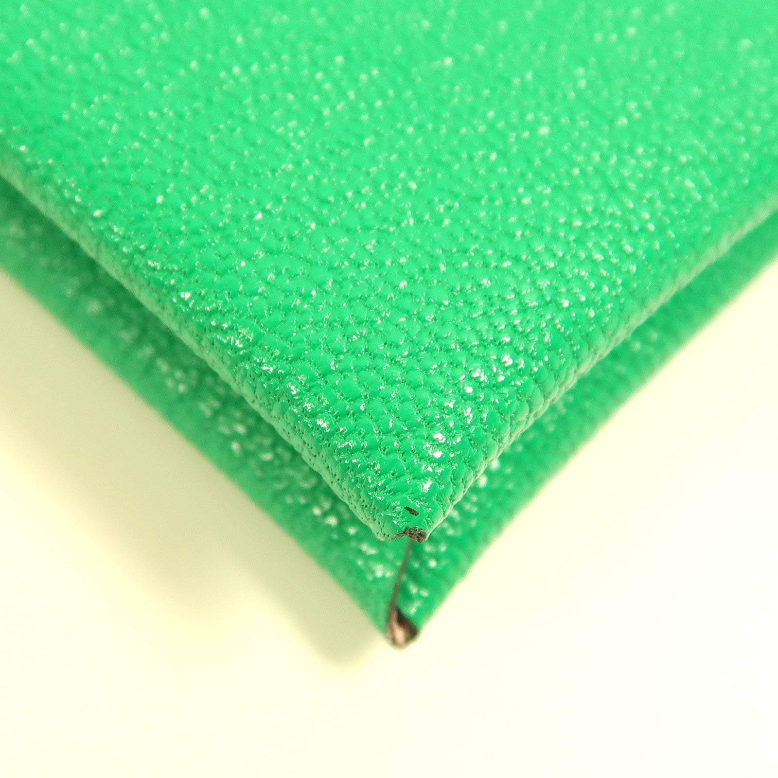 HERMES Chevre皮革Calvi Verso Card Holder銀扣卡片套Menthe綠色