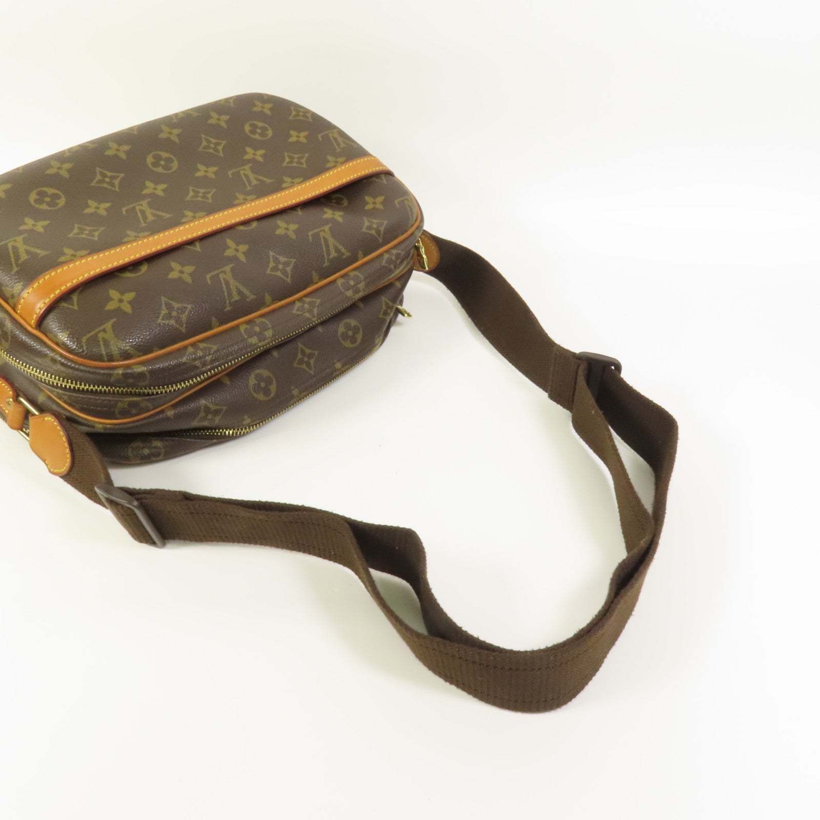 LOUIS VUITTON Monogram Reporter PM金扣肩背袋棕色
