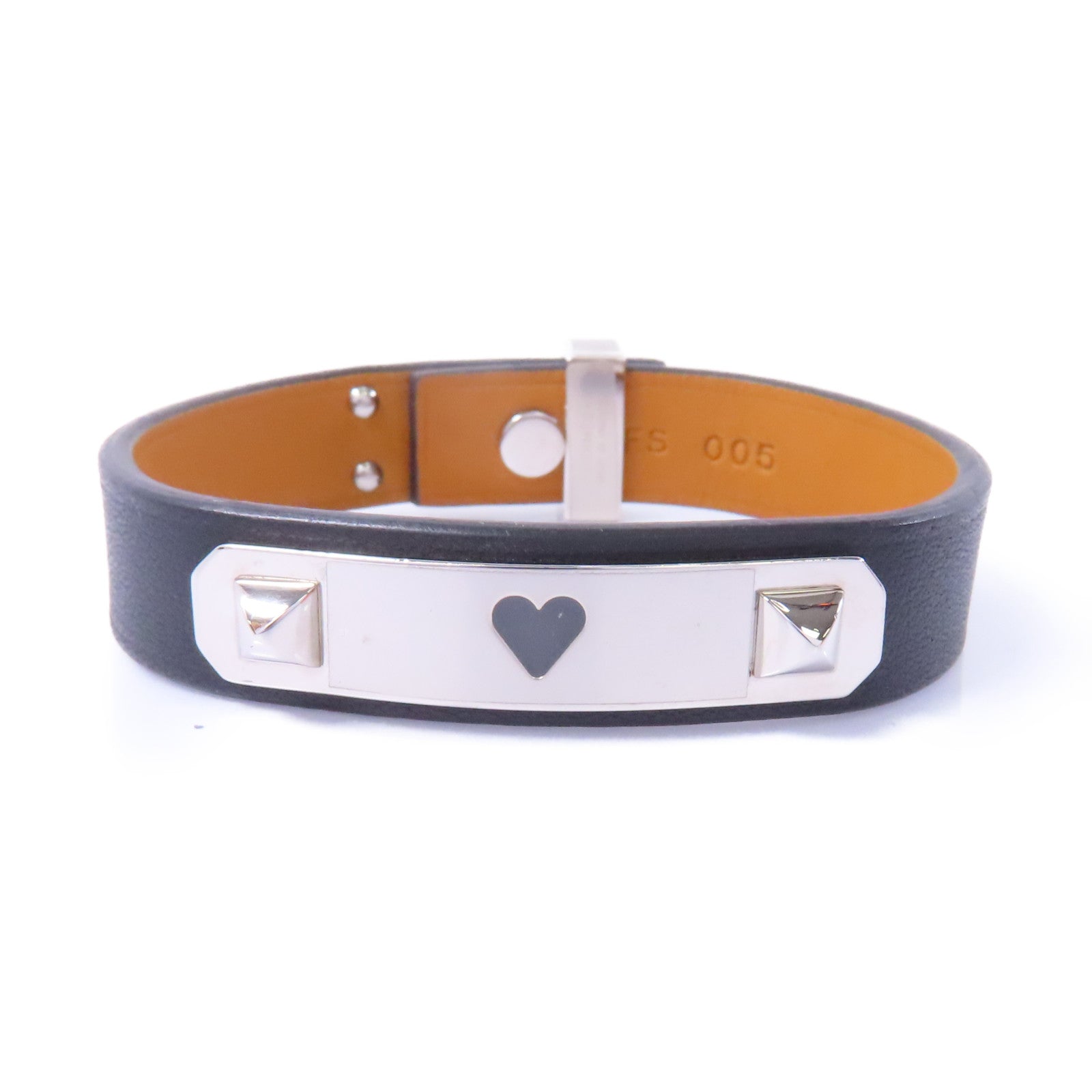 HERMES 皮革Mini Dog Double Tour Bracelet手鏈Noir/黑色/銀色
