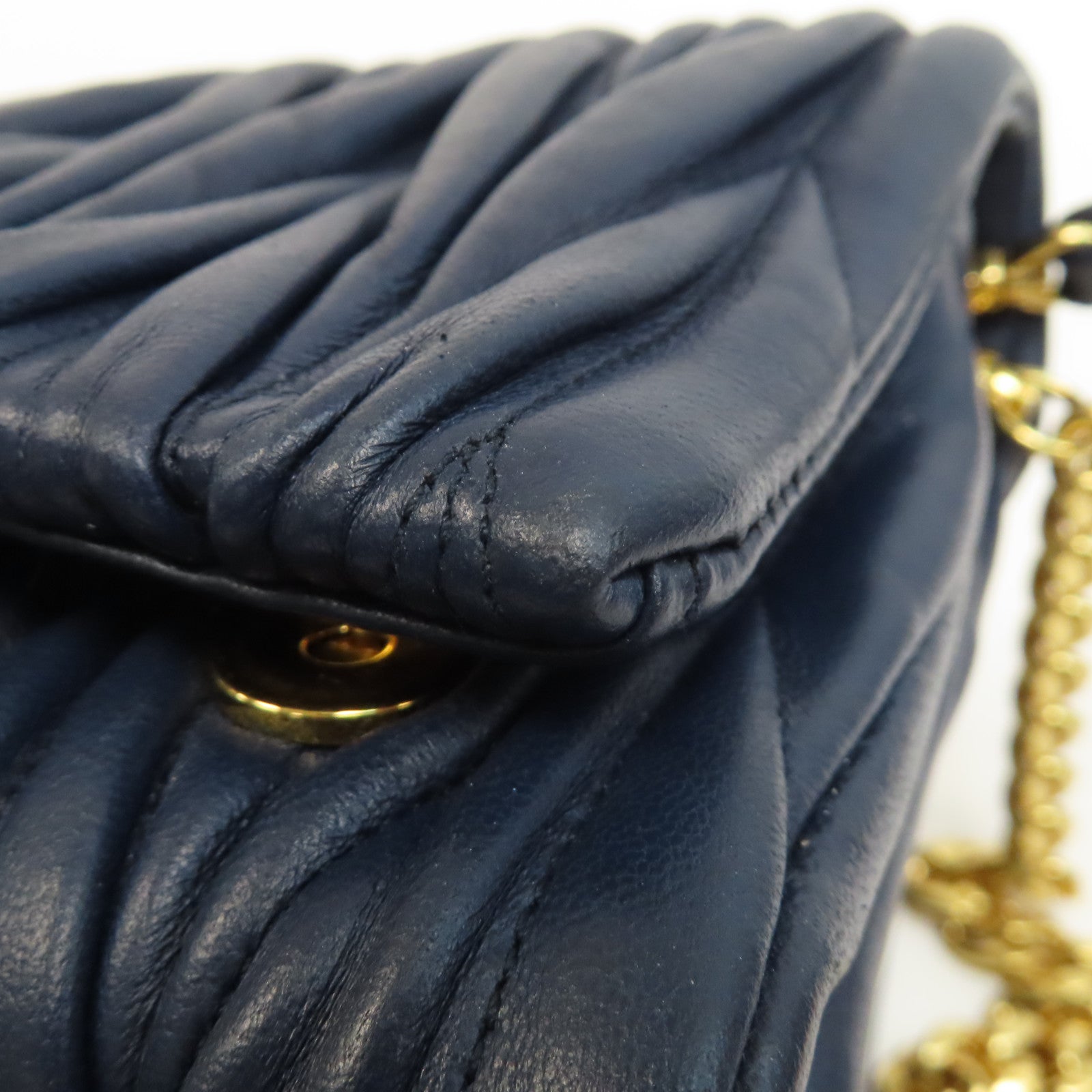 Miu Miu 牛皮皮革Shoulder Bag金扣鏈帶肩背袋藍色