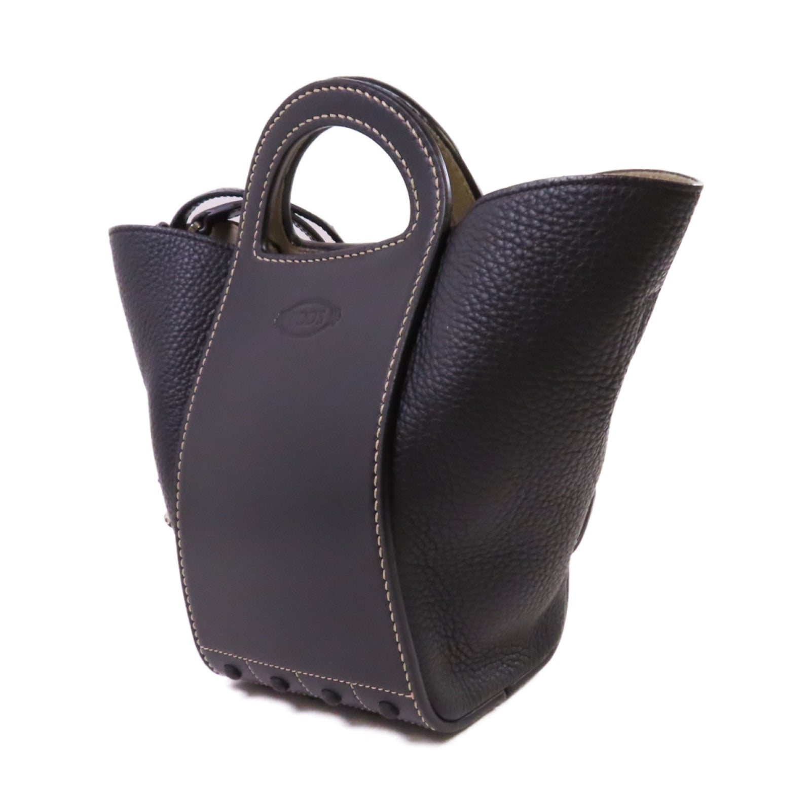 TOD'S 【激減優惠】牛皮皮革2Way Shoulder Bag銀扣手挽肩背兩用袋黑色