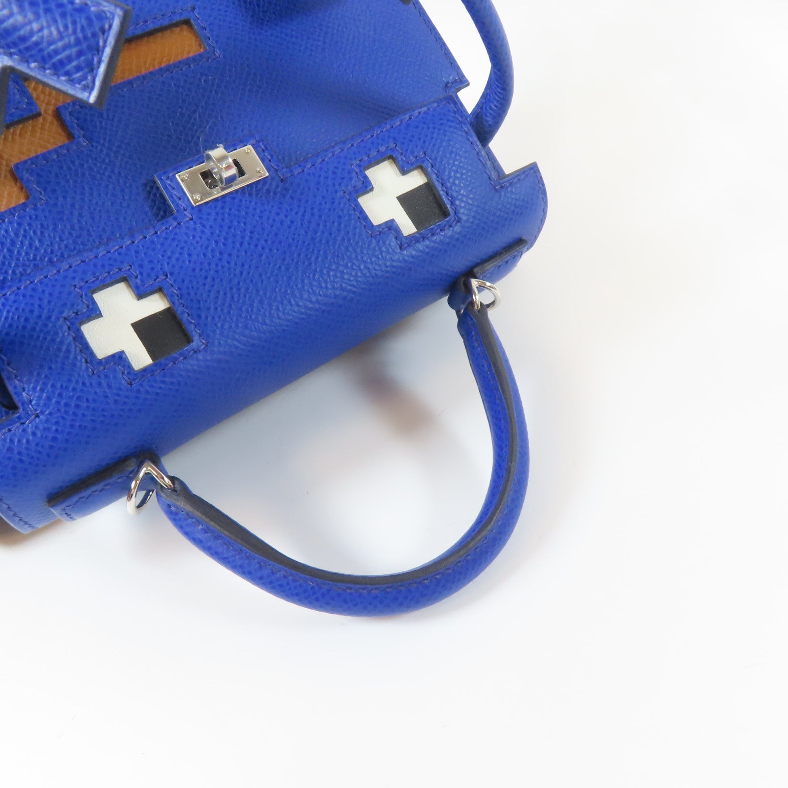 HERMES Epsom皮革Kelly Doll 2 Way Bag銀扣手挽肩背兩用袋Bleu Royal/藍色