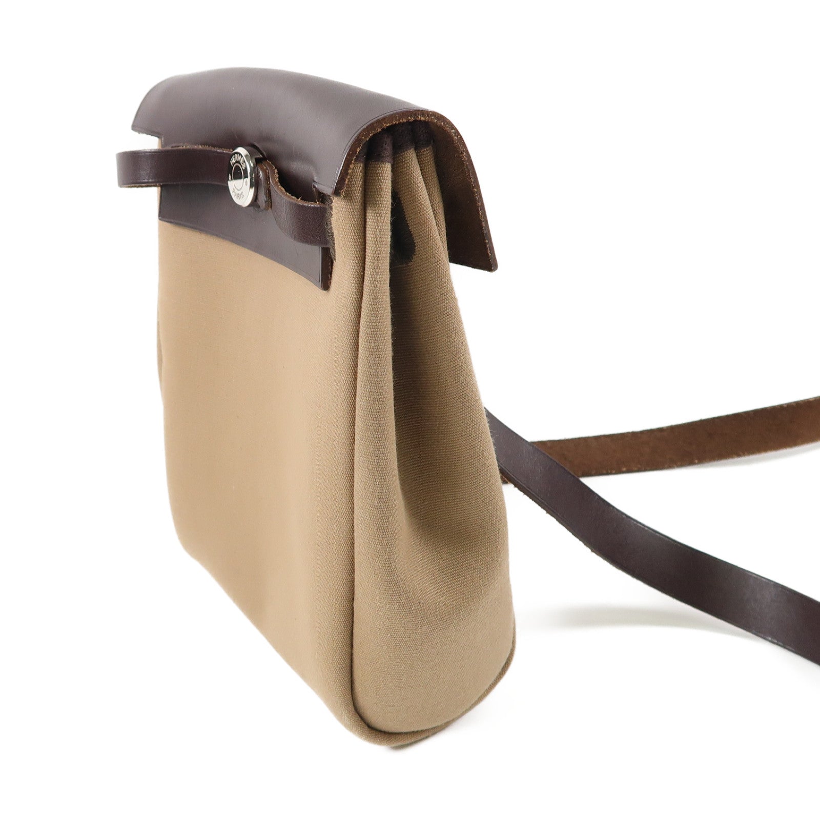 HERMES 帆布Herbag TPM銀扣肩背袋Alezan栗子色