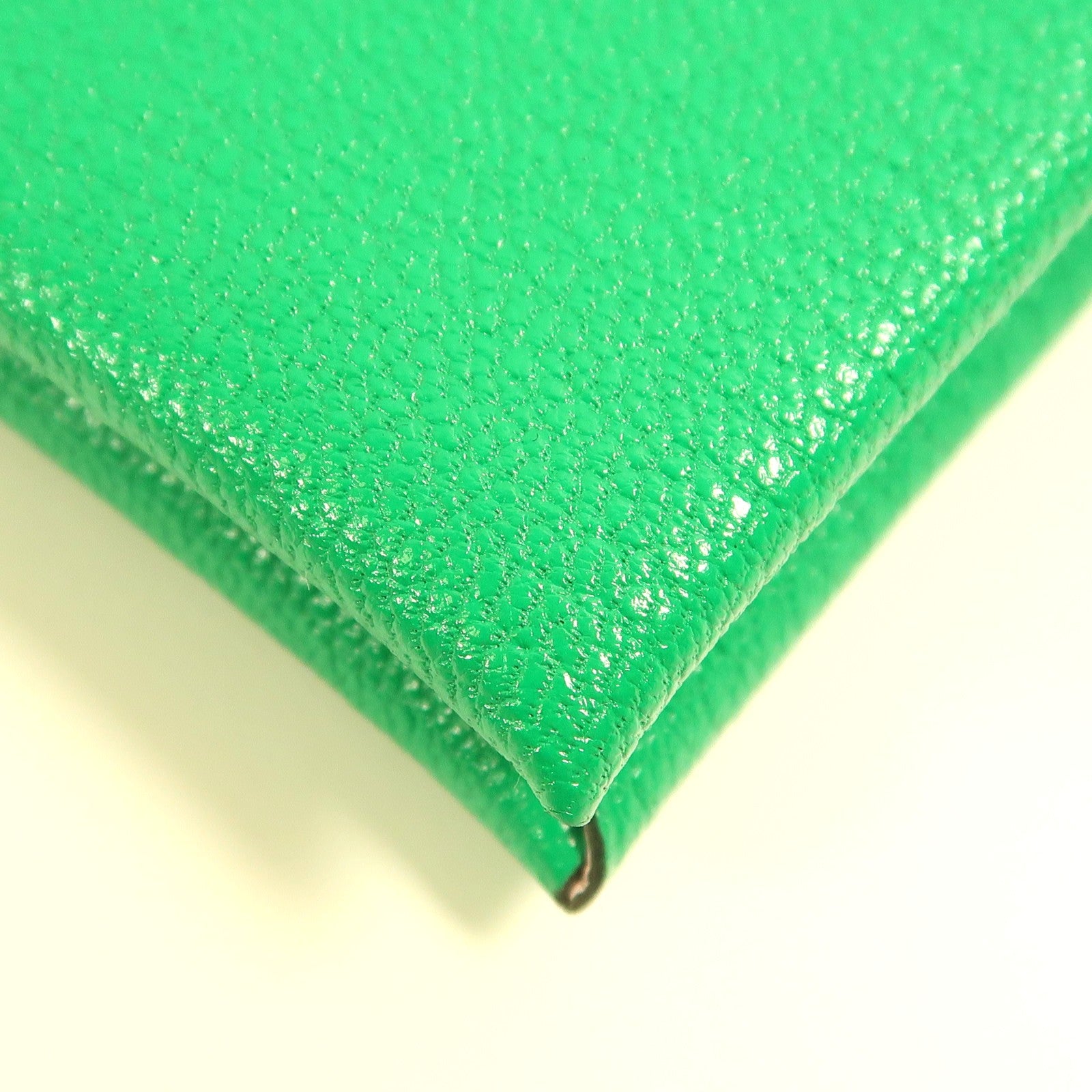 HERMES Chevre皮革Calvi Verso Card Holder銀扣卡片套Menthe綠色