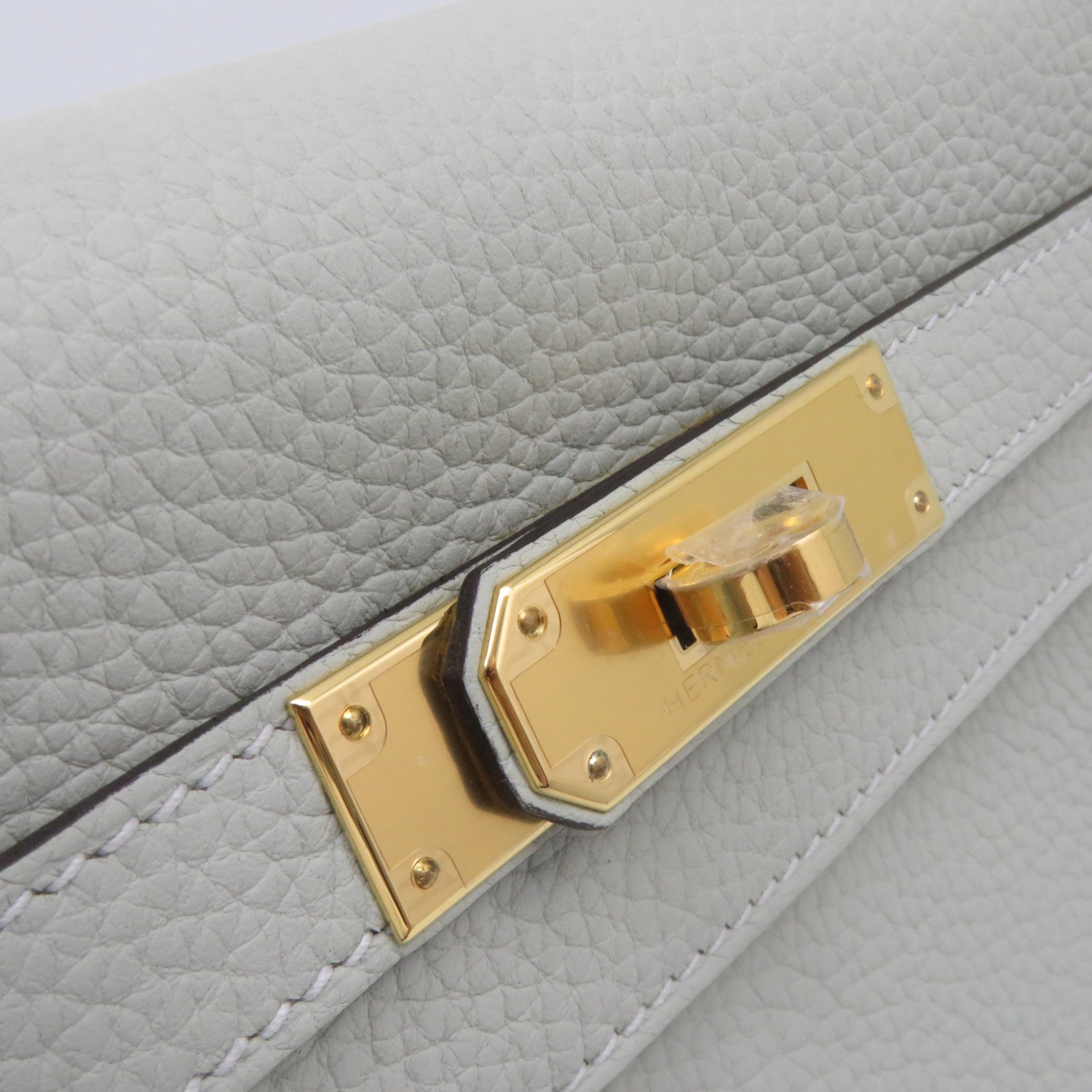 HERMES Clemence皮革Kelly 28金扣手挽袋肩背两用袋水晶灰色