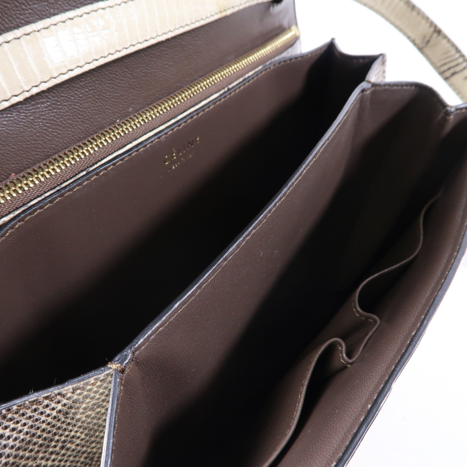 CELINE 【激減優惠】蜥蝪皮革Classic Box金扣肩背袋白色