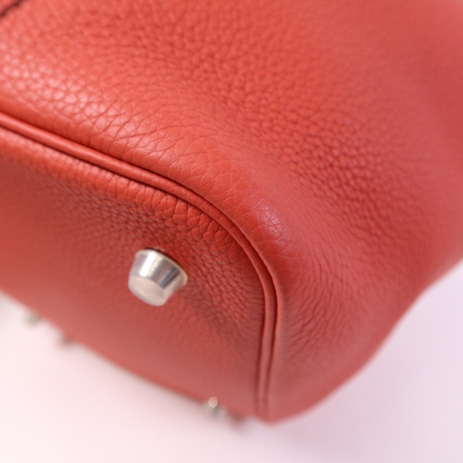 HERMES Clemence皮革Picotin MM銀扣手挽袋Rose Texas
