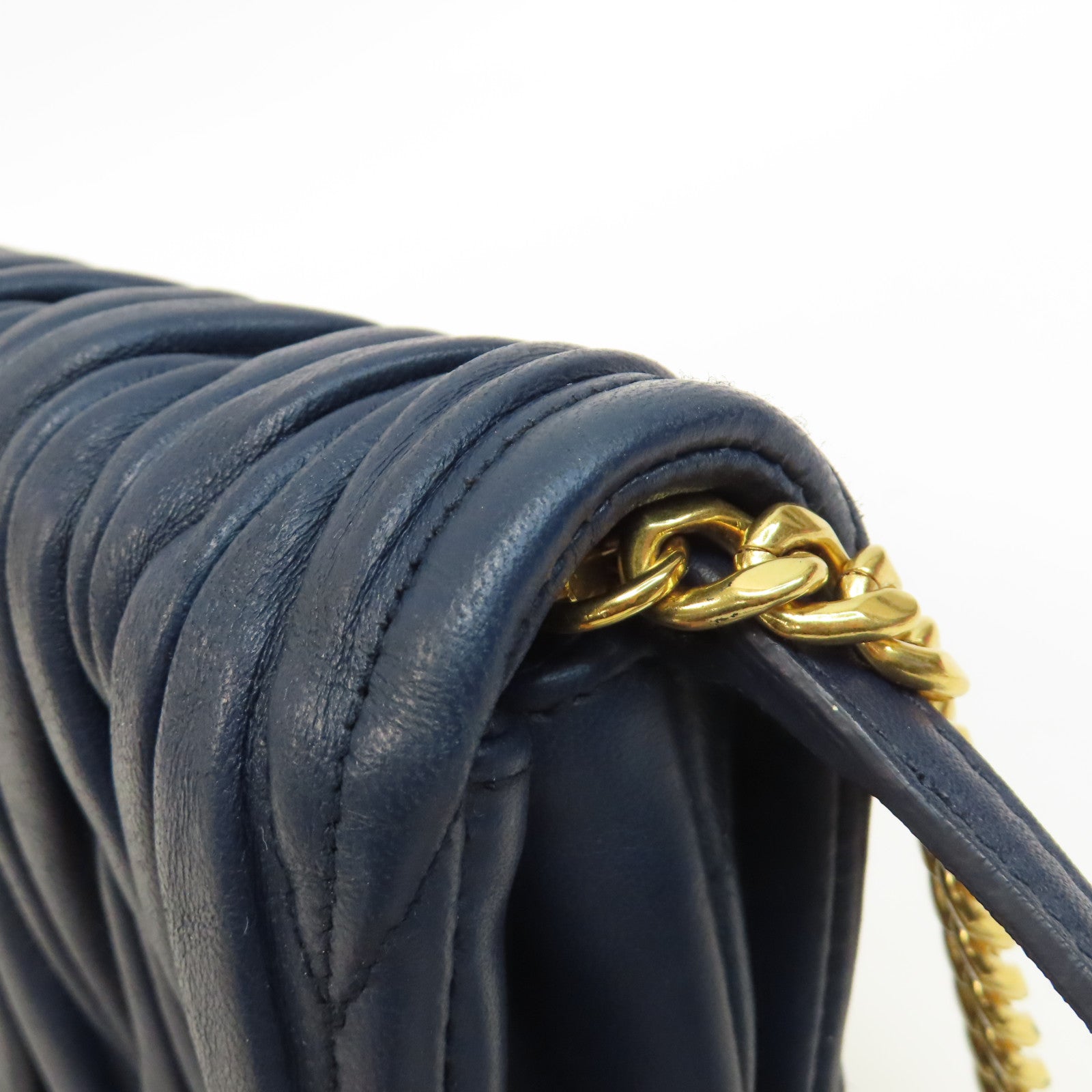 Miu Miu 牛皮皮革Shoulder Bag金扣鏈帶肩背袋藍色