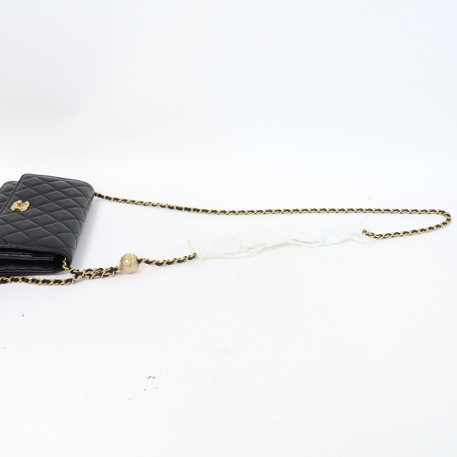 CHANEL 菱格羊皮皮革Wallet On Chain金扣鏈帶肩背袋黑色