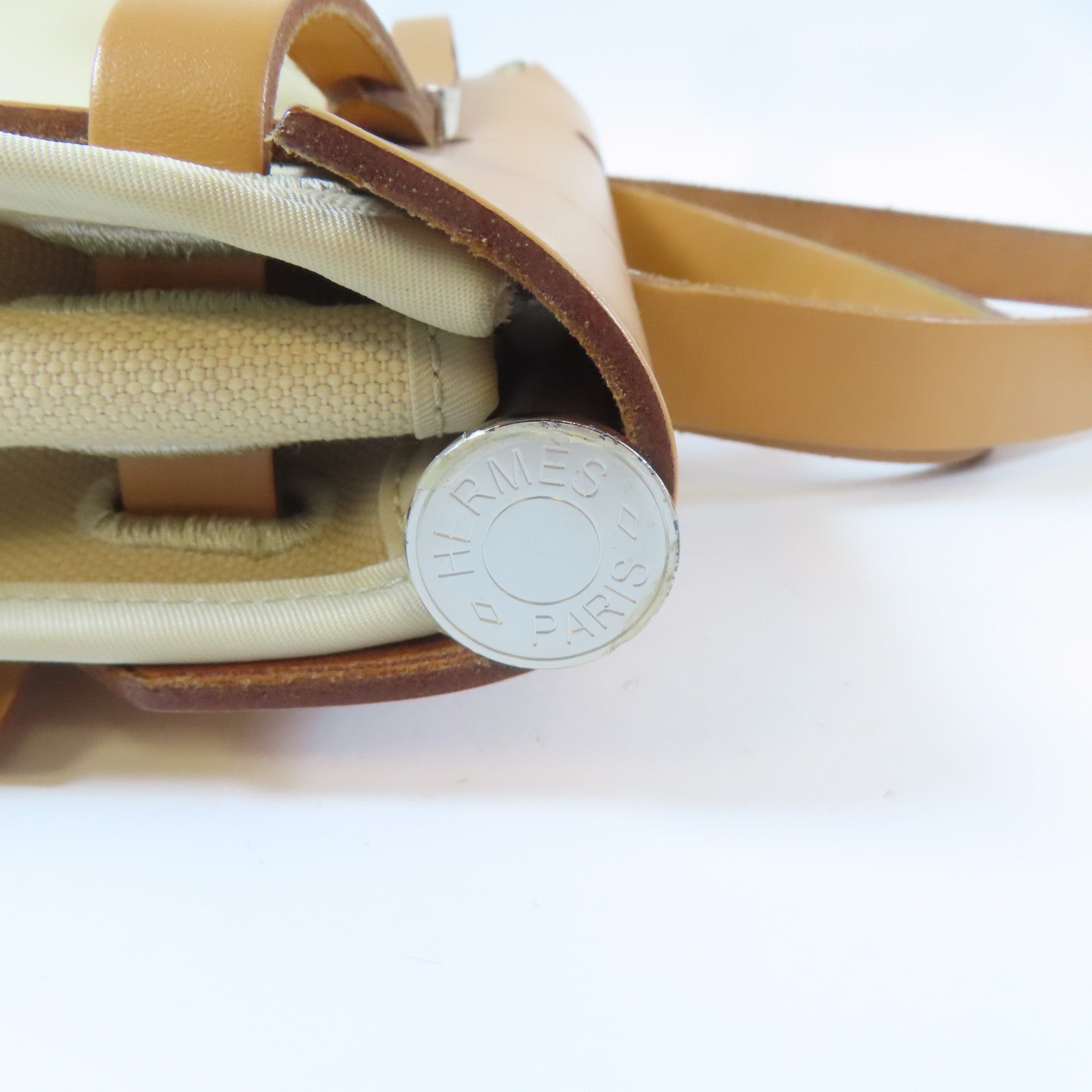 HERMES Toile H帆布Herbag PM銀扣手挽肩背兩用袋風衣卡其色