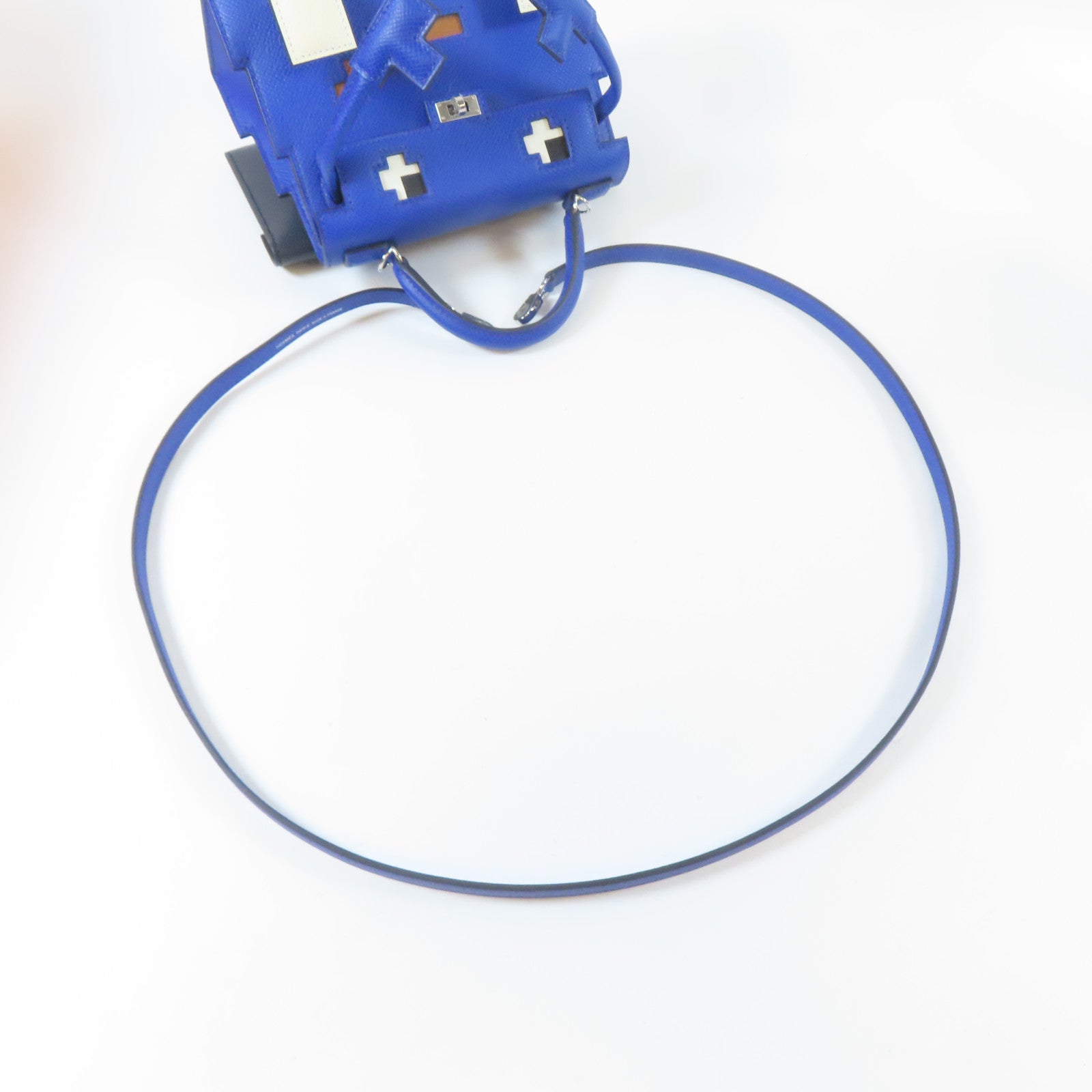 HERMES Epsom皮革Kelly Doll 2 Way Bag銀扣手挽肩背兩用袋Bleu Royal/藍色