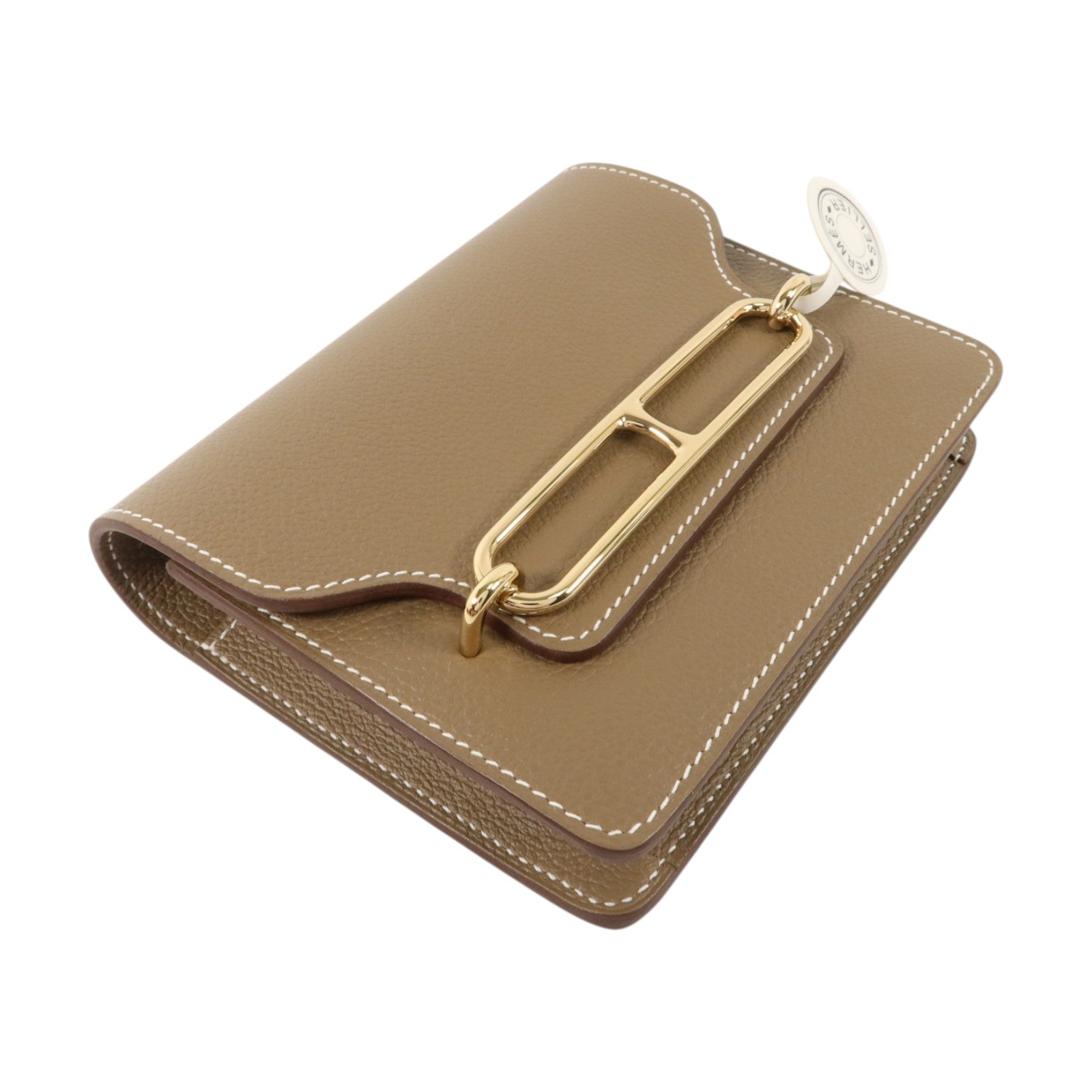 HERMES Evercolor皮革Roulis Slim金扣手拿包Etoupe