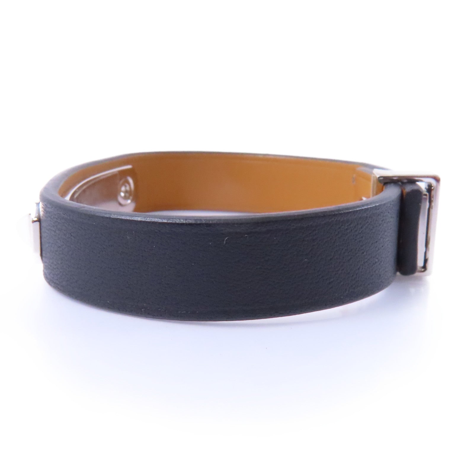 HERMES 皮革Mini Dog Double Tour Bracelet手鏈Noir/黑色/銀色