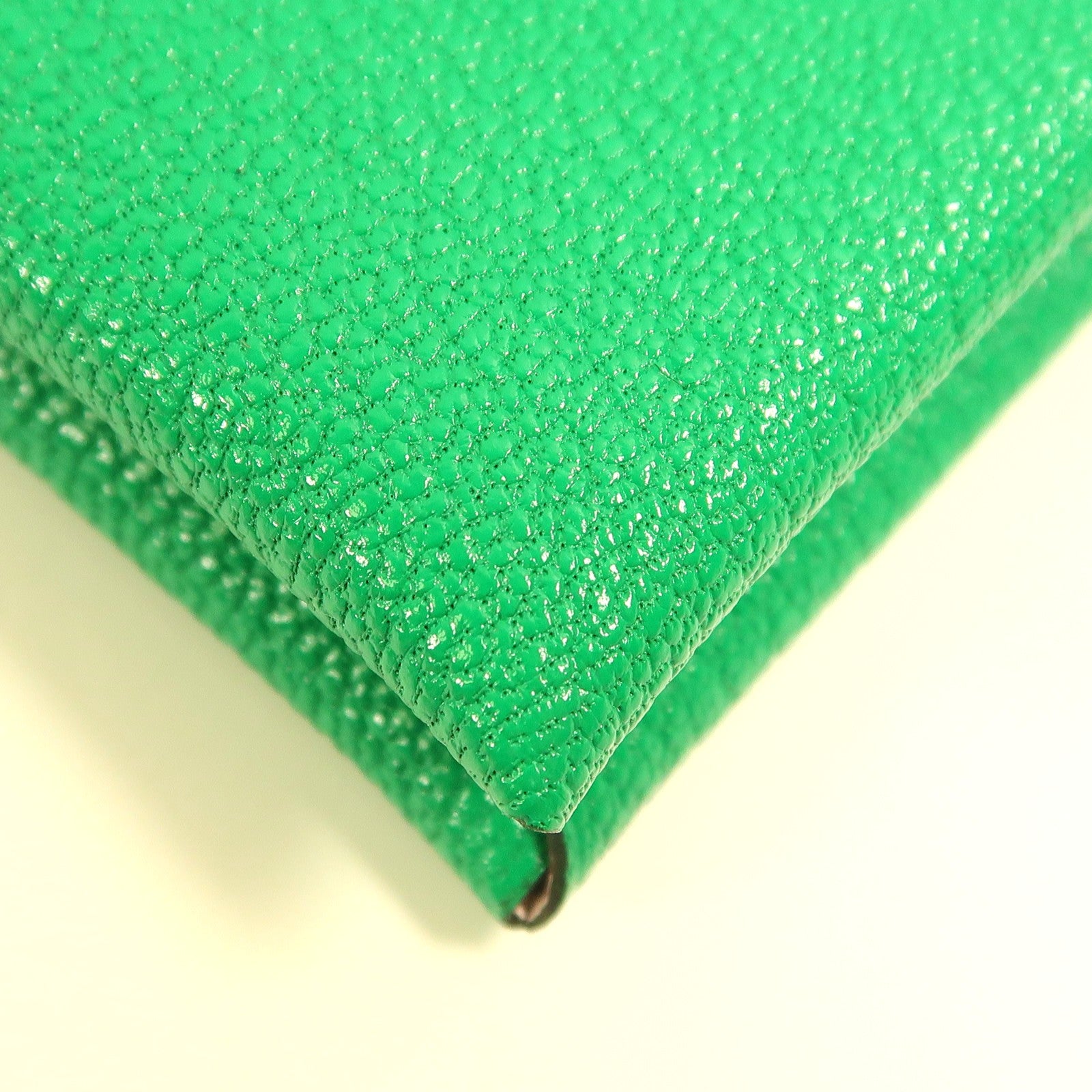 HERMES Chevre皮革Calvi Verso Card Holder銀扣卡片套Menthe綠色