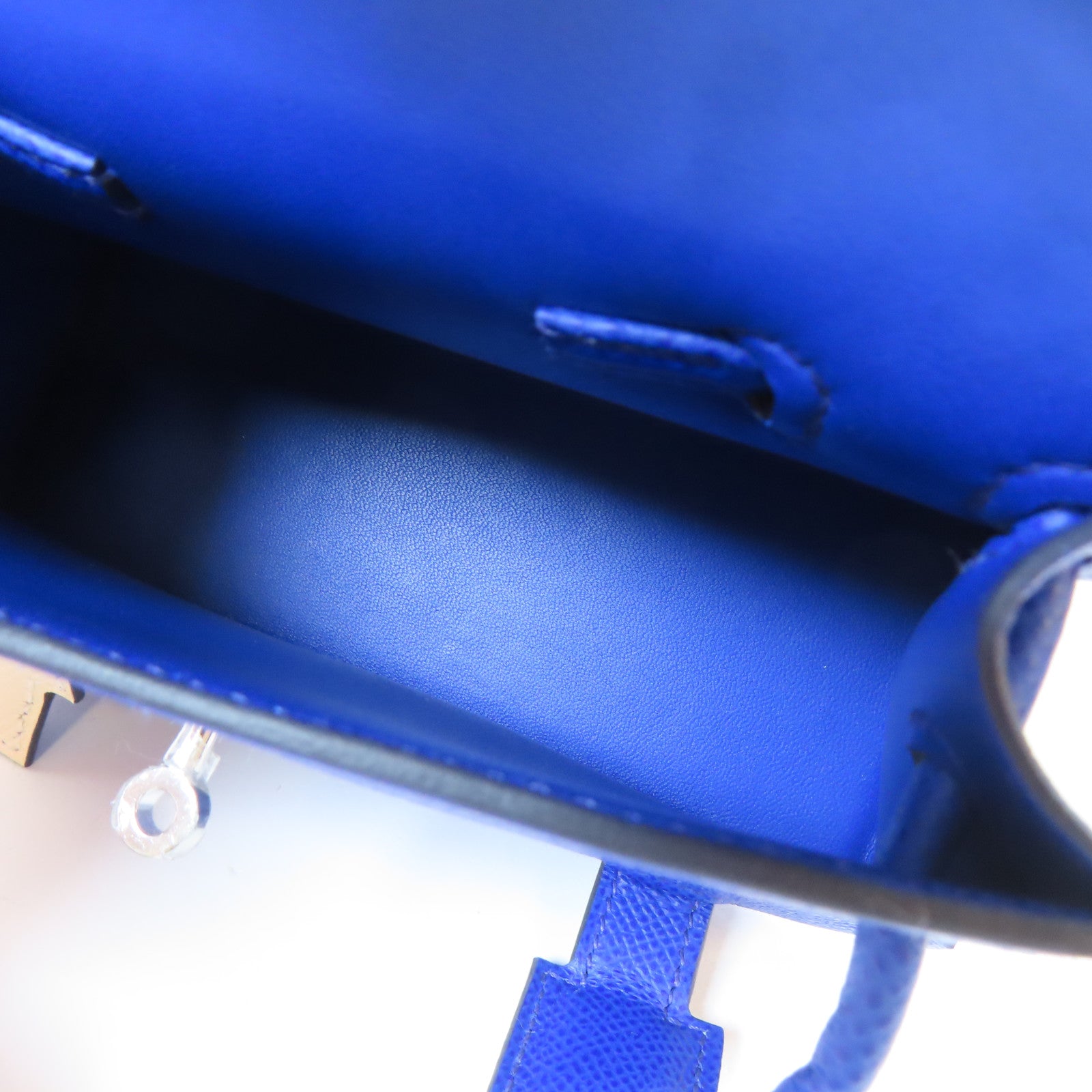 HERMES Epsom皮革Kelly Doll 2 Way Bag銀扣手挽肩背兩用袋Bleu Royal/藍色