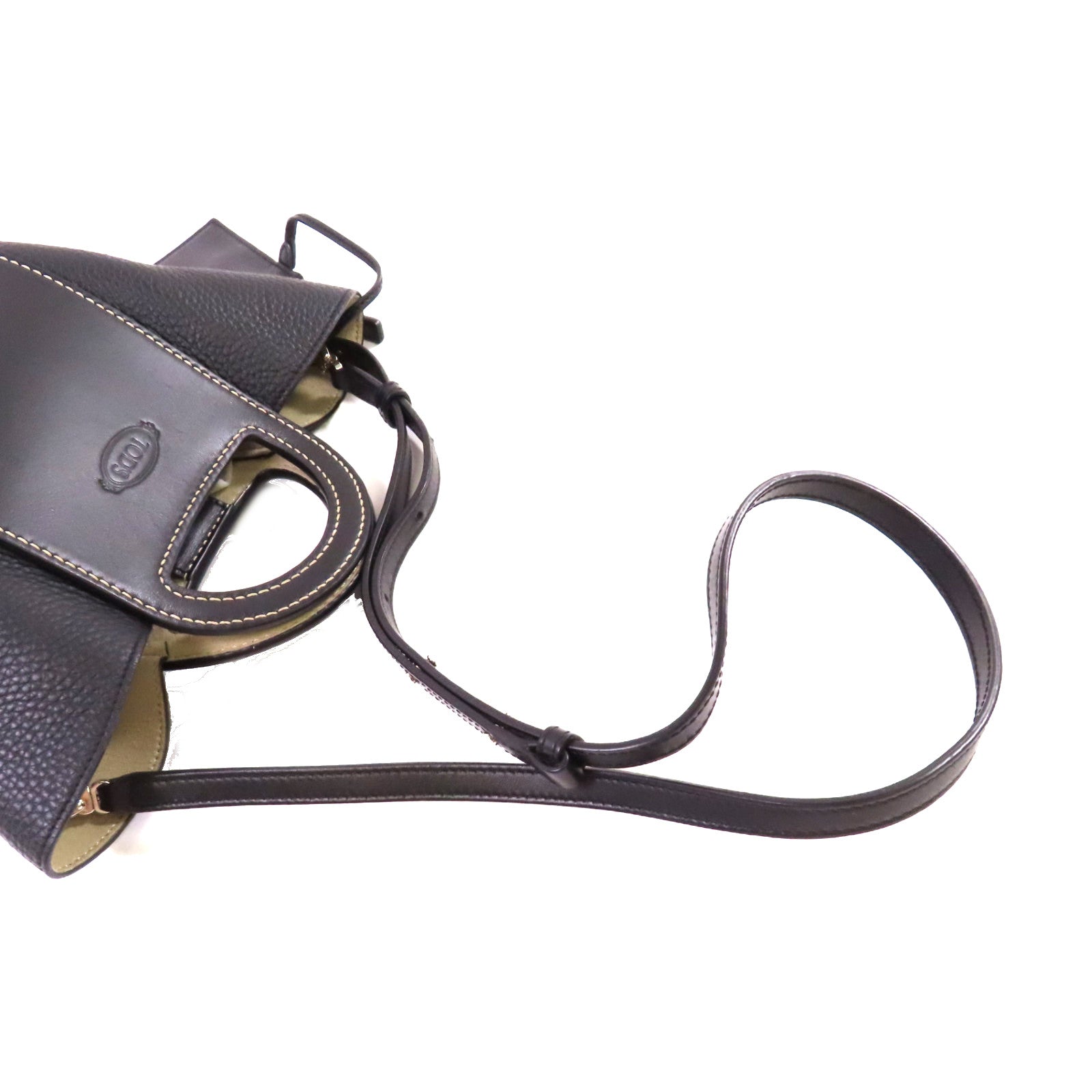 TOD'S 【激減優惠】牛皮皮革2Way Shoulder Bag銀扣手挽肩背兩用袋黑色