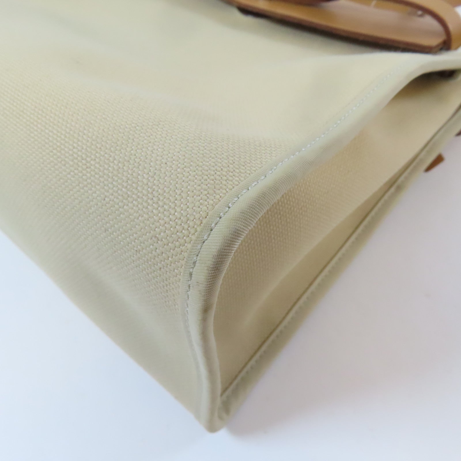 HERMES Toile H帆布Herbag PM銀扣手挽肩背兩用袋風衣卡其色