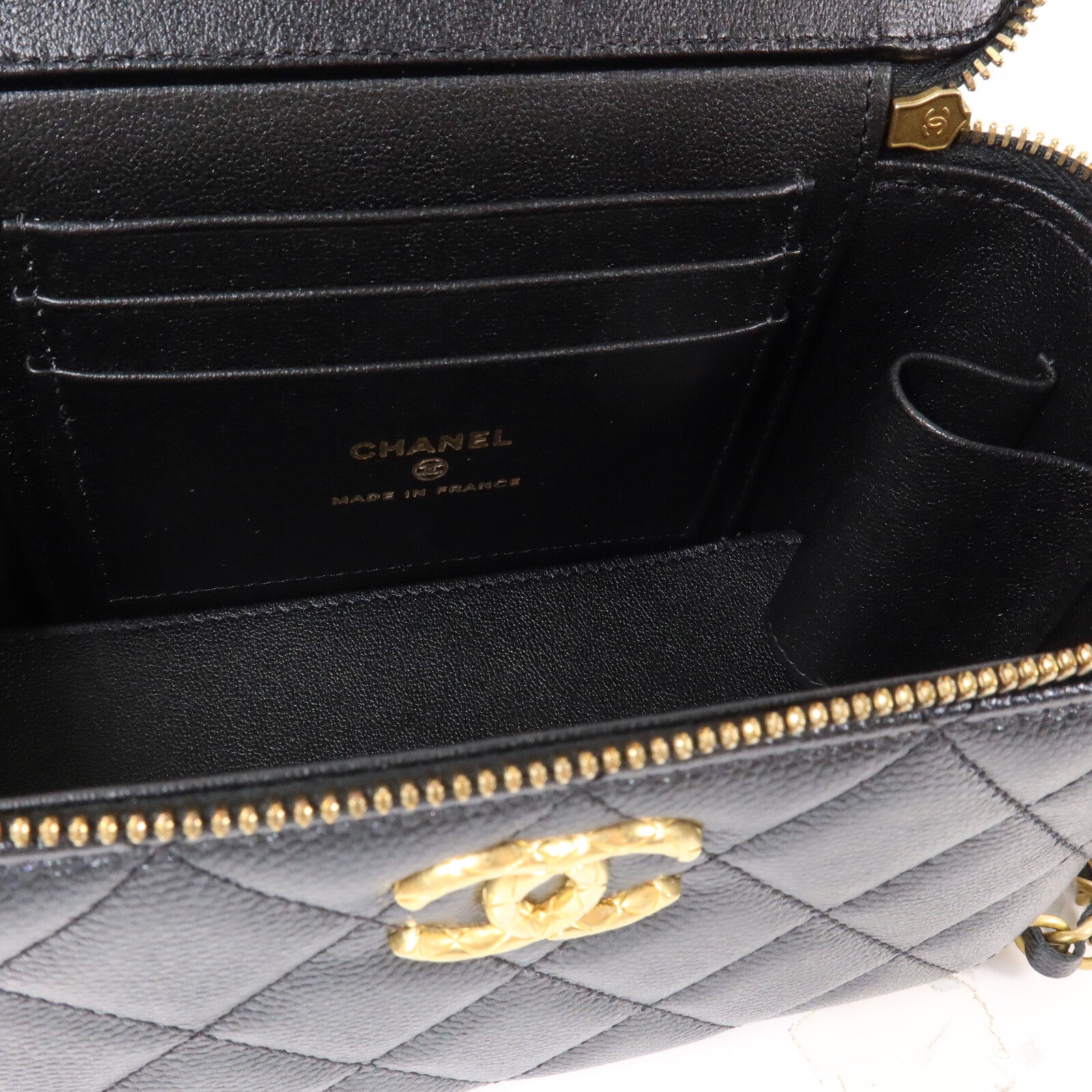 CHANEL 牛皮皮革Vanity Case鏈帶肩背袋
