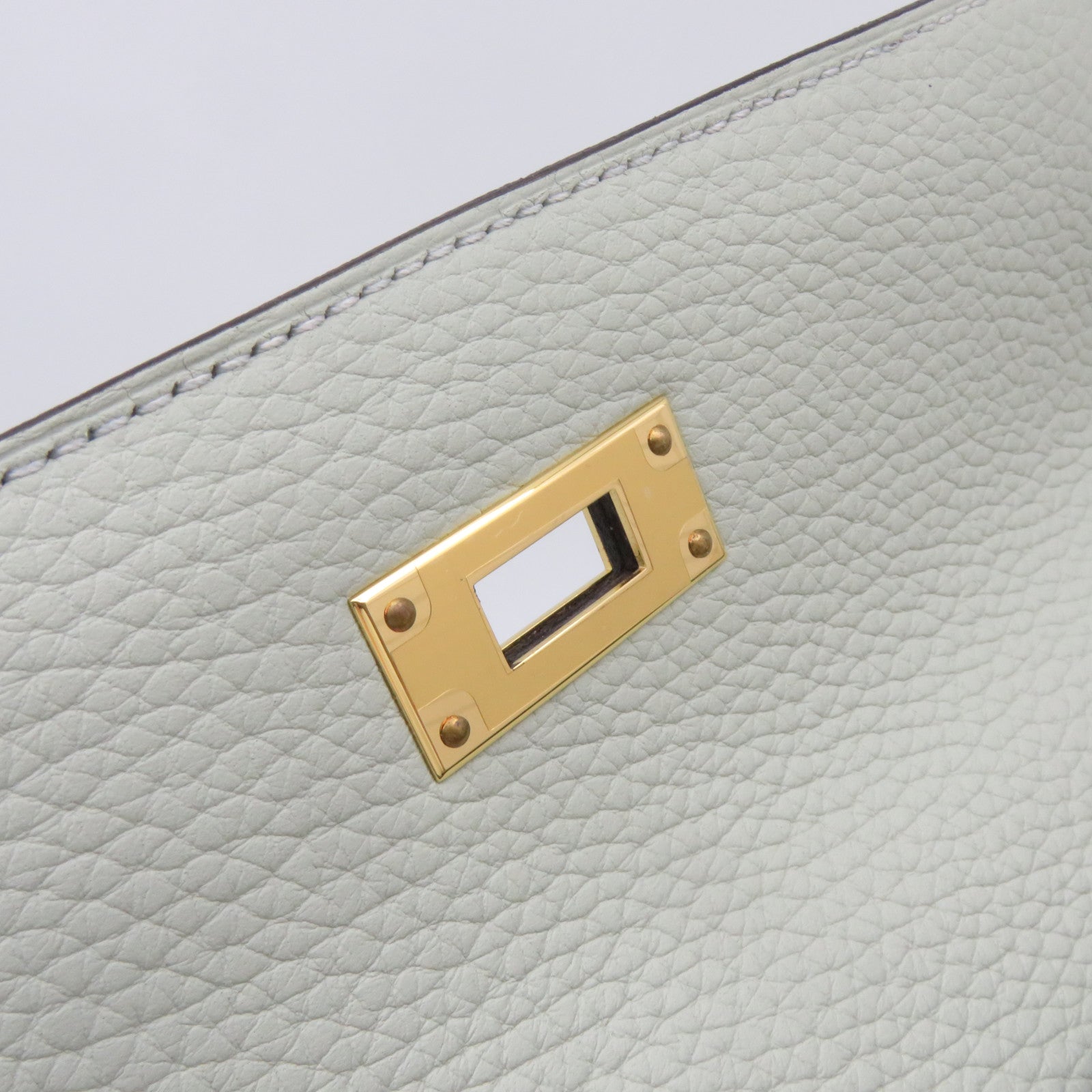 HERMES Clemence皮革Kelly 28金扣手挽袋肩背两用袋水晶灰色