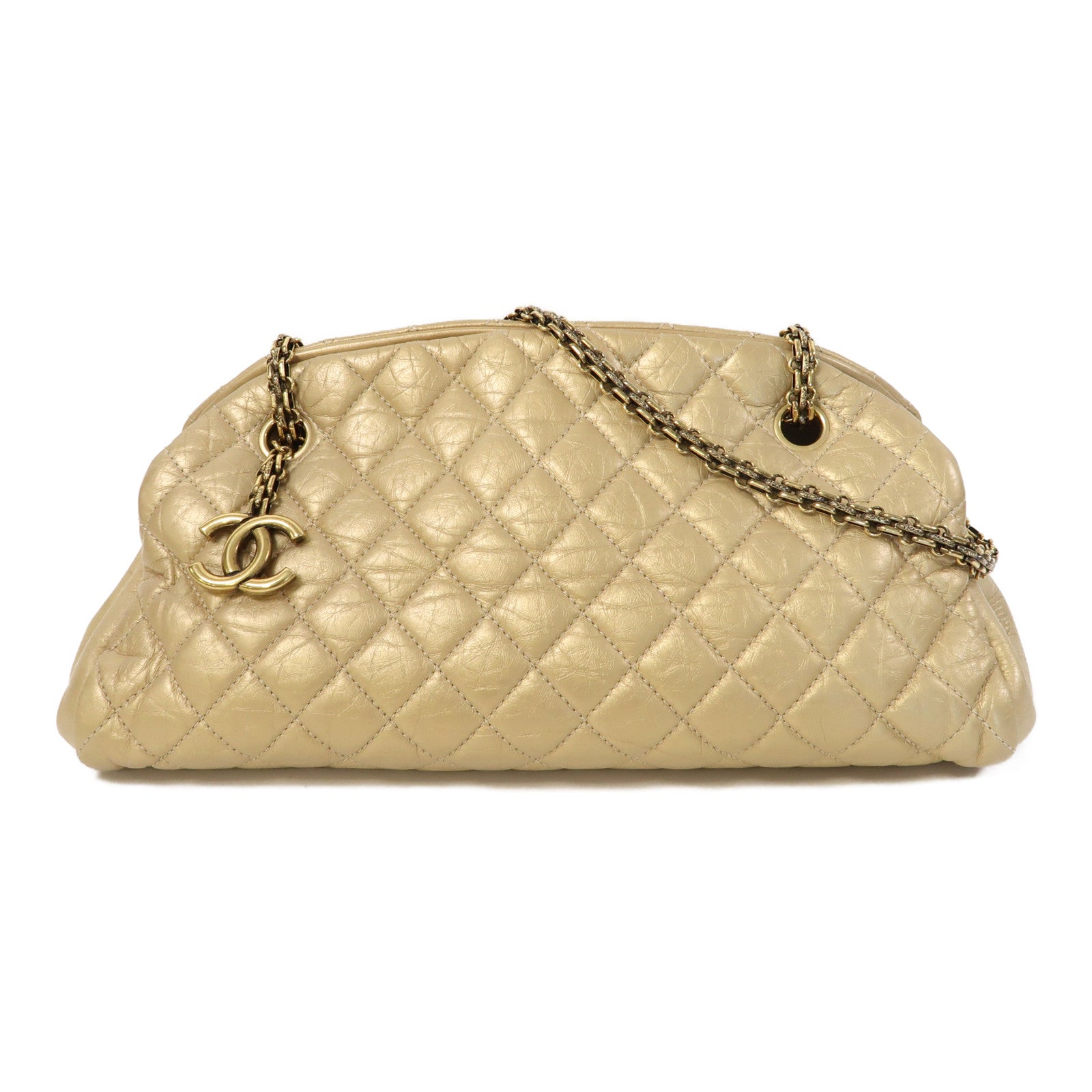 CHANEL 【激減優惠】菱格皮革Chain Shoulder金扣鏈帶肩背袋金色