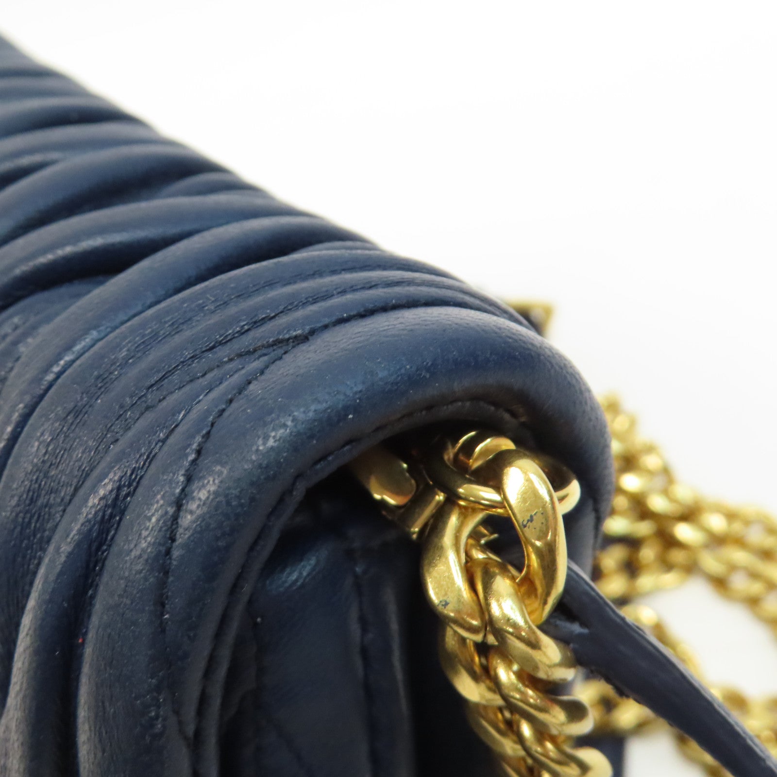 Miu Miu 牛皮皮革Shoulder Bag金扣鏈帶肩背袋藍色