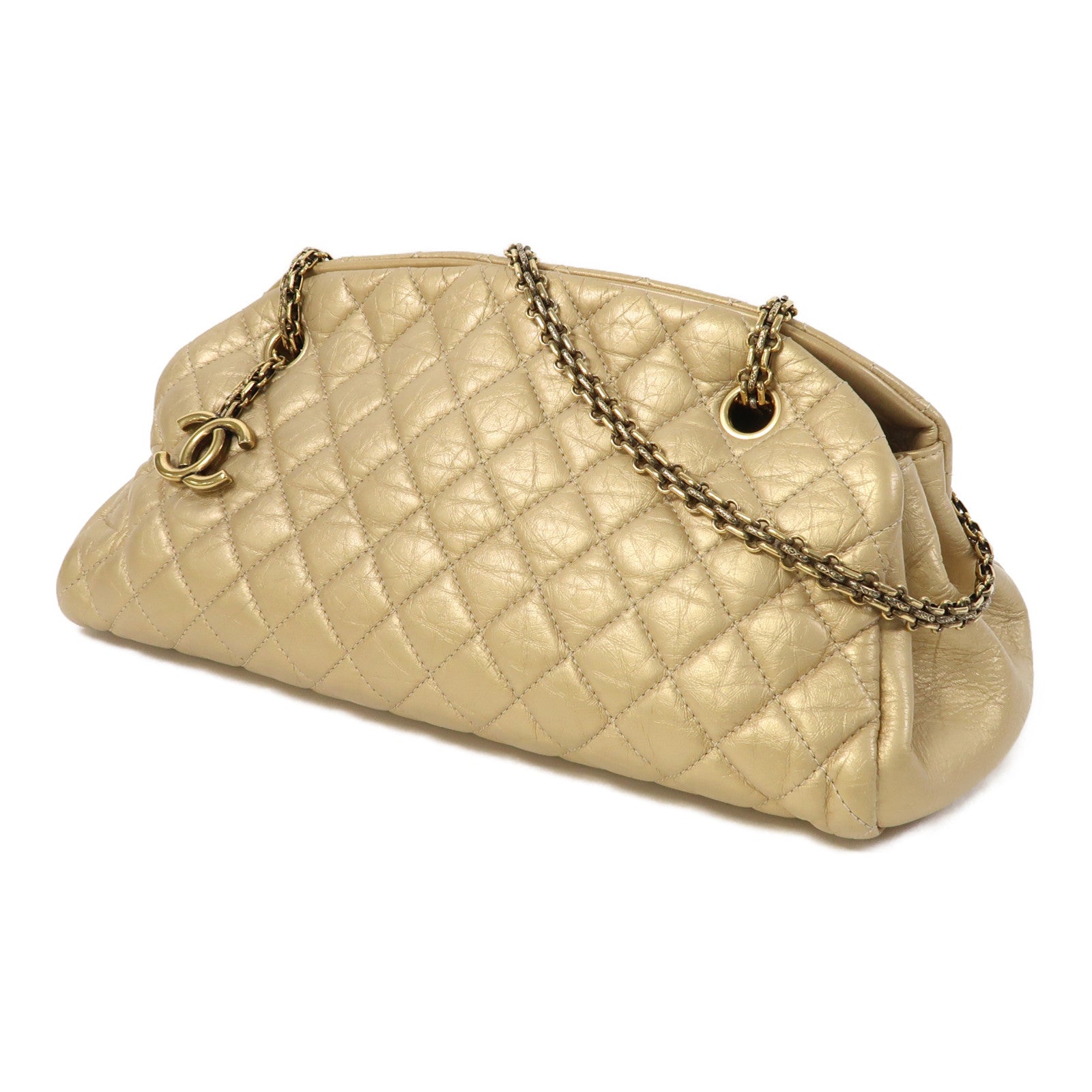 CHANEL 【激減優惠】菱格皮革Chain Shoulder金扣鏈帶肩背袋金色
