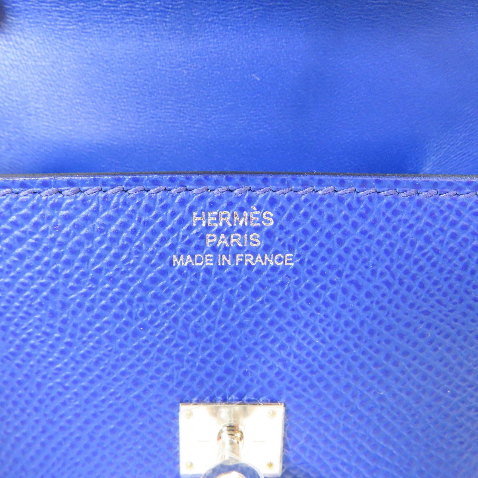 HERMES Epsom皮革Kelly Doll 2 Way Bag銀扣手挽肩背兩用袋Bleu Royal/藍色