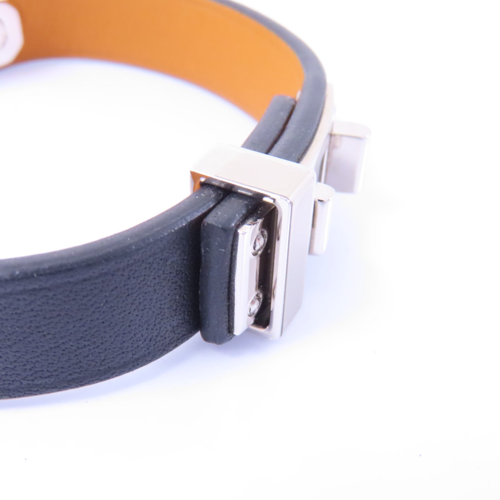 HERMES 皮革Mini Dog Double Tour Bracelet手鏈Noir/黑色/銀色