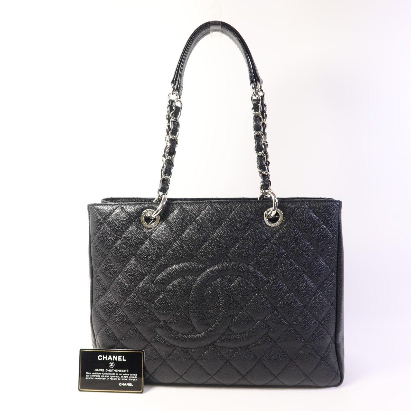 CHANEL 牛皮皮革GST Grand Shopping Tote Bag銀扣鏈帶肩背袋