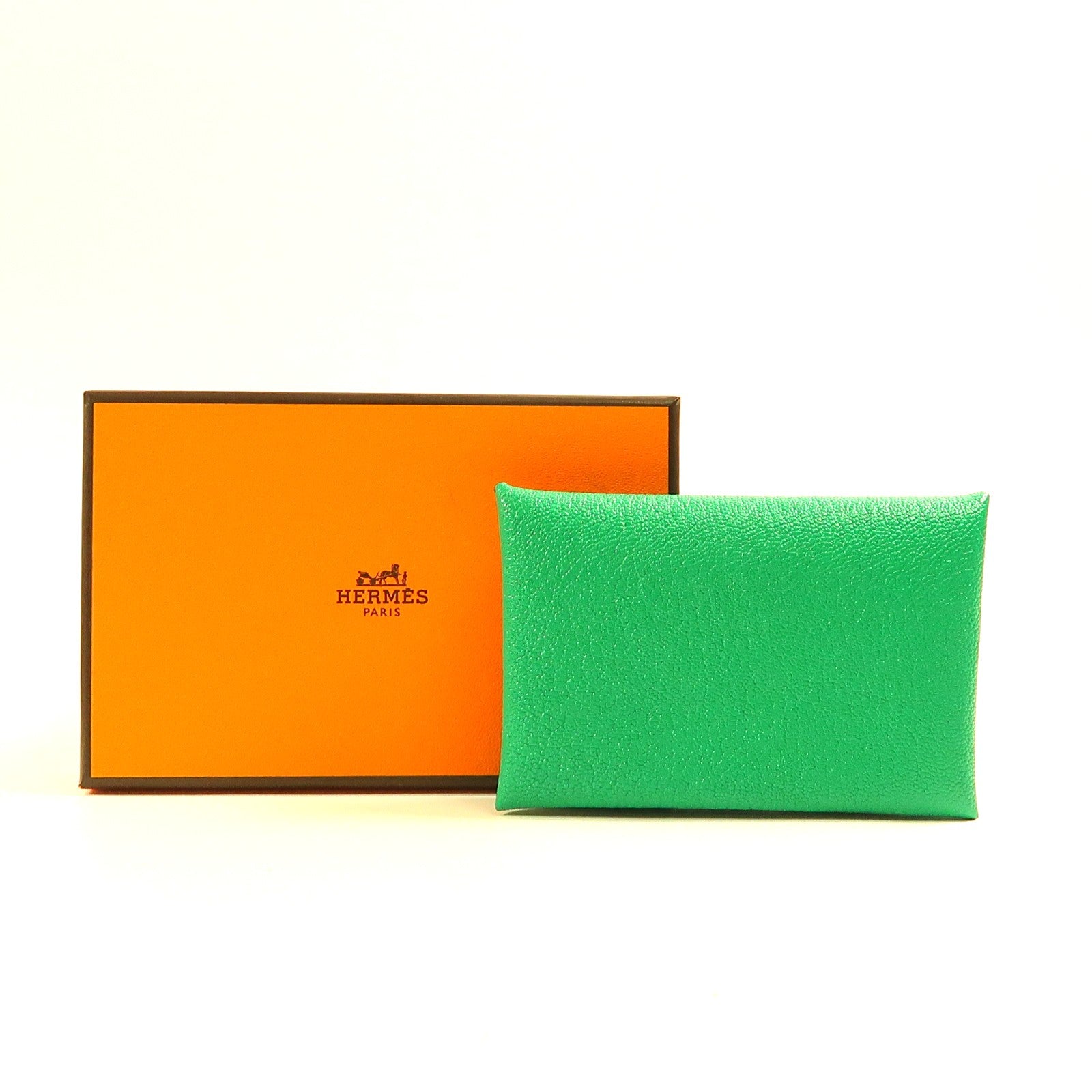 HERMES Chevre皮革Calvi Verso Card Holder銀扣卡片套Menthe綠色