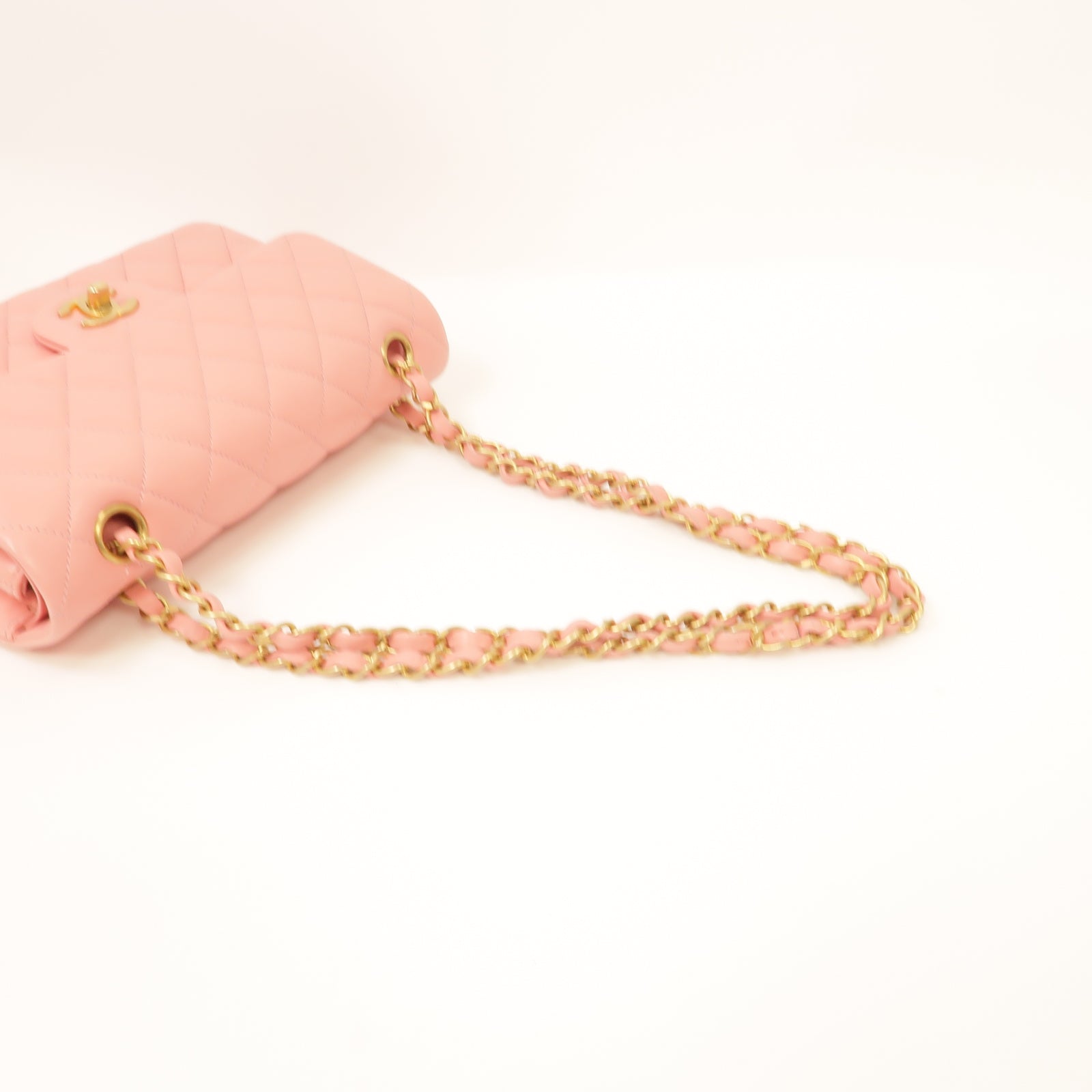 CHANEL 【激減優惠】菱格羊皮皮革Classic金扣鏈帶肩背袋粉紅色
