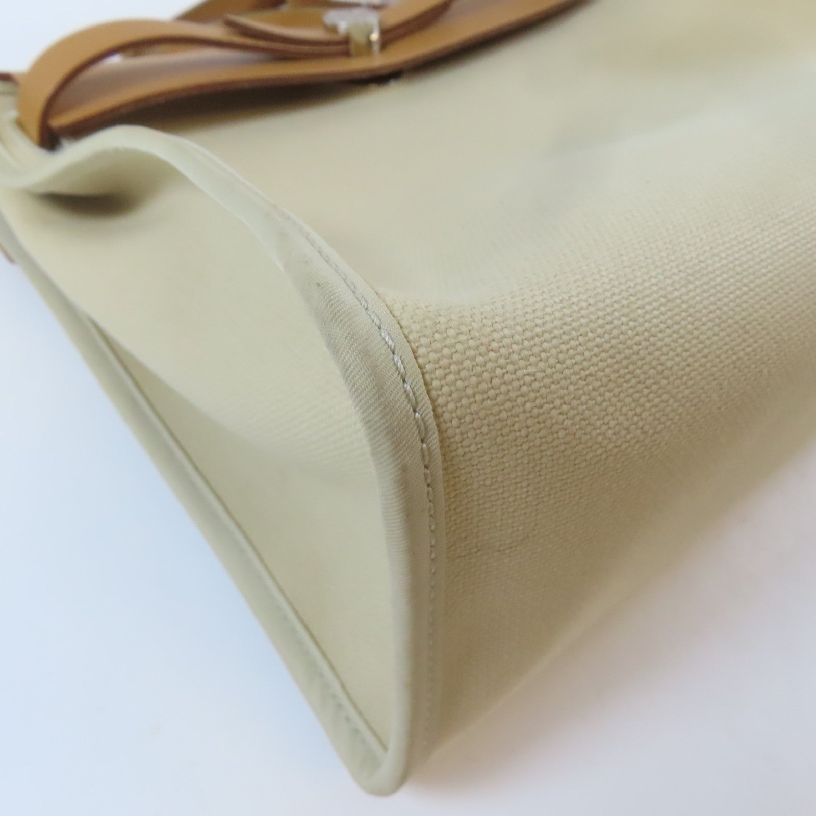 HERMES Toile H帆布Herbag PM銀扣手挽肩背兩用袋風衣卡其色