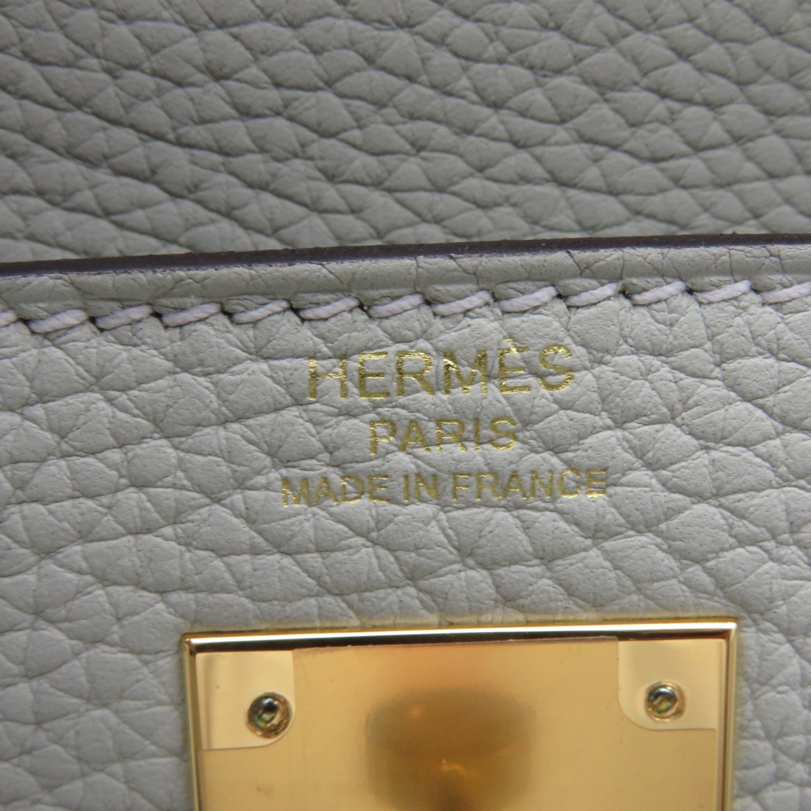 HERMES Clemence皮革Kelly 28金扣手挽袋肩背两用袋水晶灰色