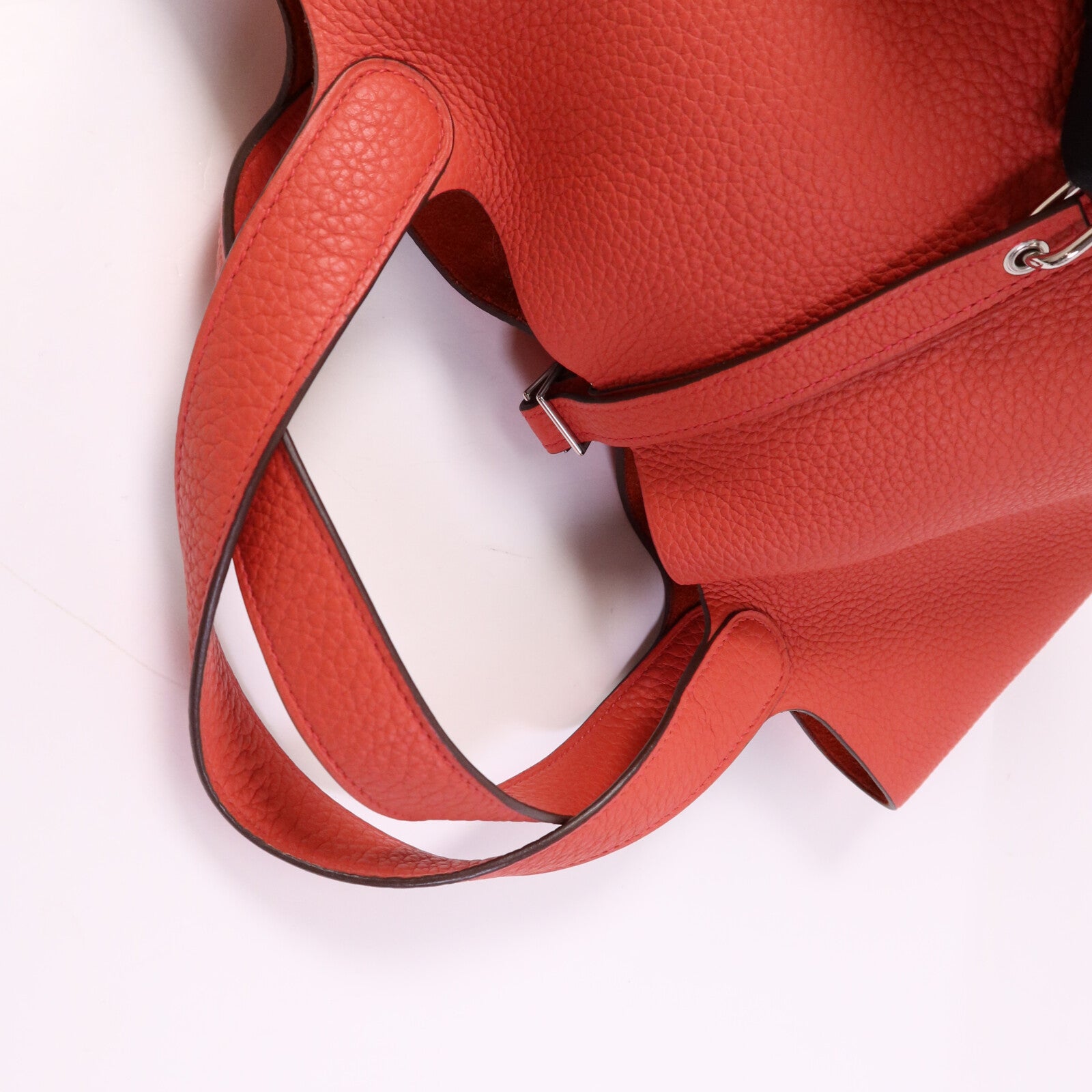 HERMES Clemence皮革Picotin MM銀扣手挽袋Rose Texas